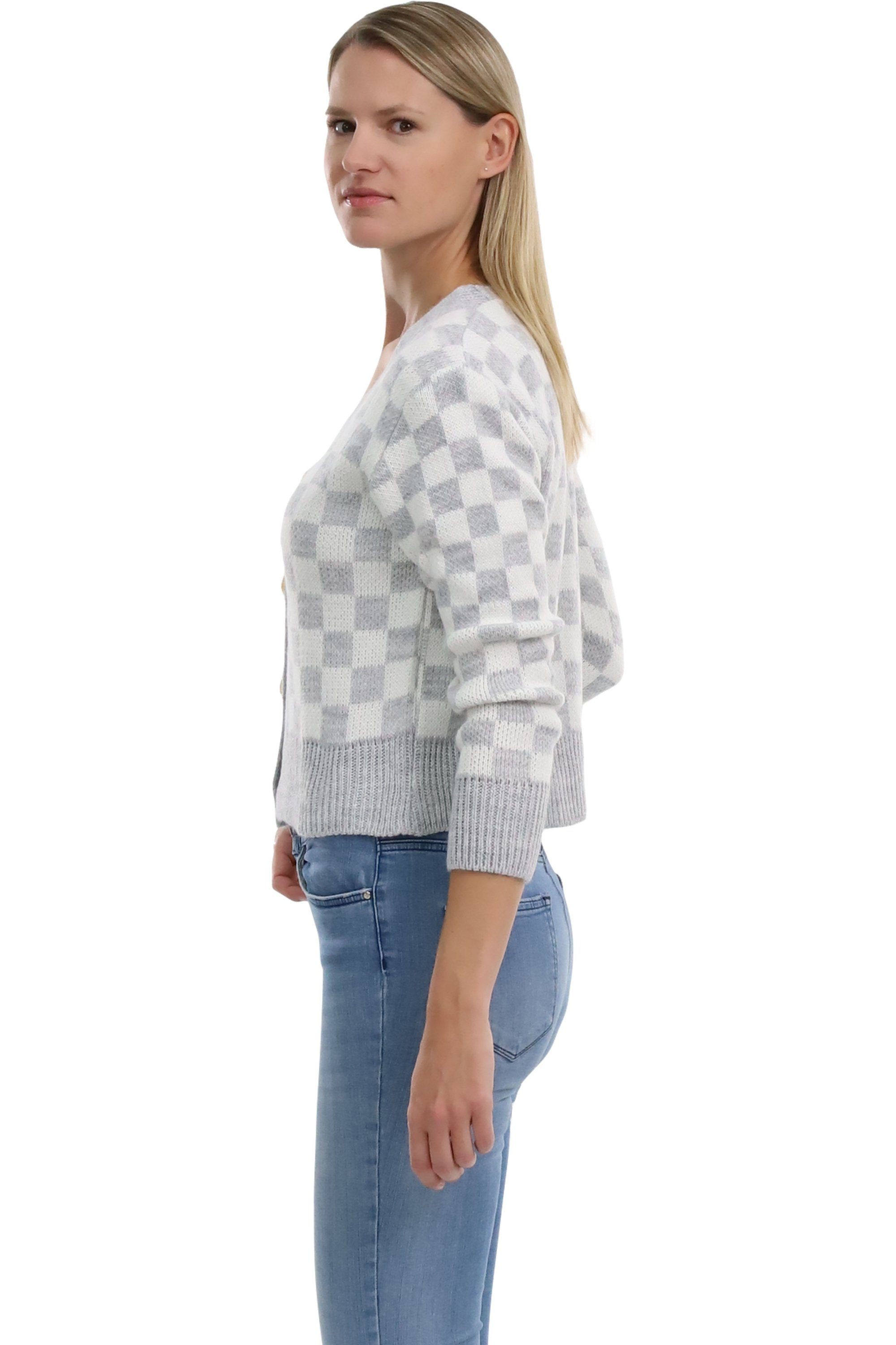 malito more than fashion Cardigan malito Damen Strickweste mit Knöpfen, Cardigan im eleganten Karodesig knöpfbare kurze Strickjacke im Karodesign