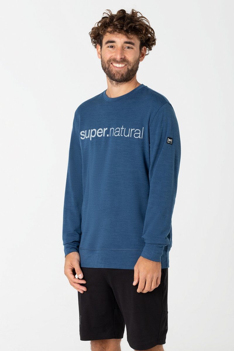 SUPER.NATURAL Sweatshirt Merino Sweatshirt M SIGNATURE CREW pflegeleichter Merino-Materialmix DARK DENIM MELANGE/JET BLACK | Sweatshirts