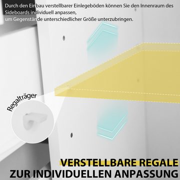 IDEASY Mehrzweckschrank Sideboard, Lagerschrank, Eckschrank, 2 Türen, 3 Schubladen, (vertikale Streifen auf der Frontplatte, 120*40*75 cm) geeignet für Küche, Schlafzimmer, Wohnzimmer und Esszimmer