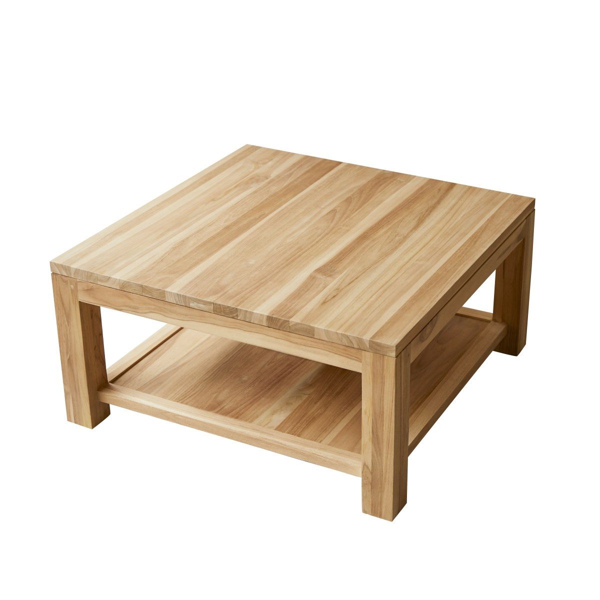 Tikamoon Couchtisch Couchtisch 80x80 cm aus unbehandeltem Teakholz quadratisch mit Alagefl