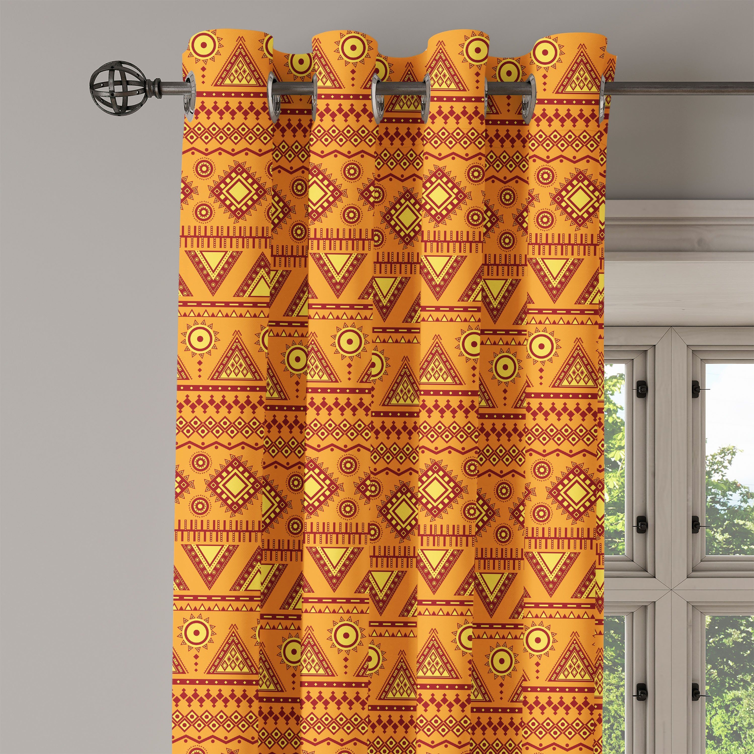 Borders Schlafzimmer Dekorative Orange Gardine Abakuhaus, 2-Panel-Fenstervorhänge für Wohnzimmer, Aztec