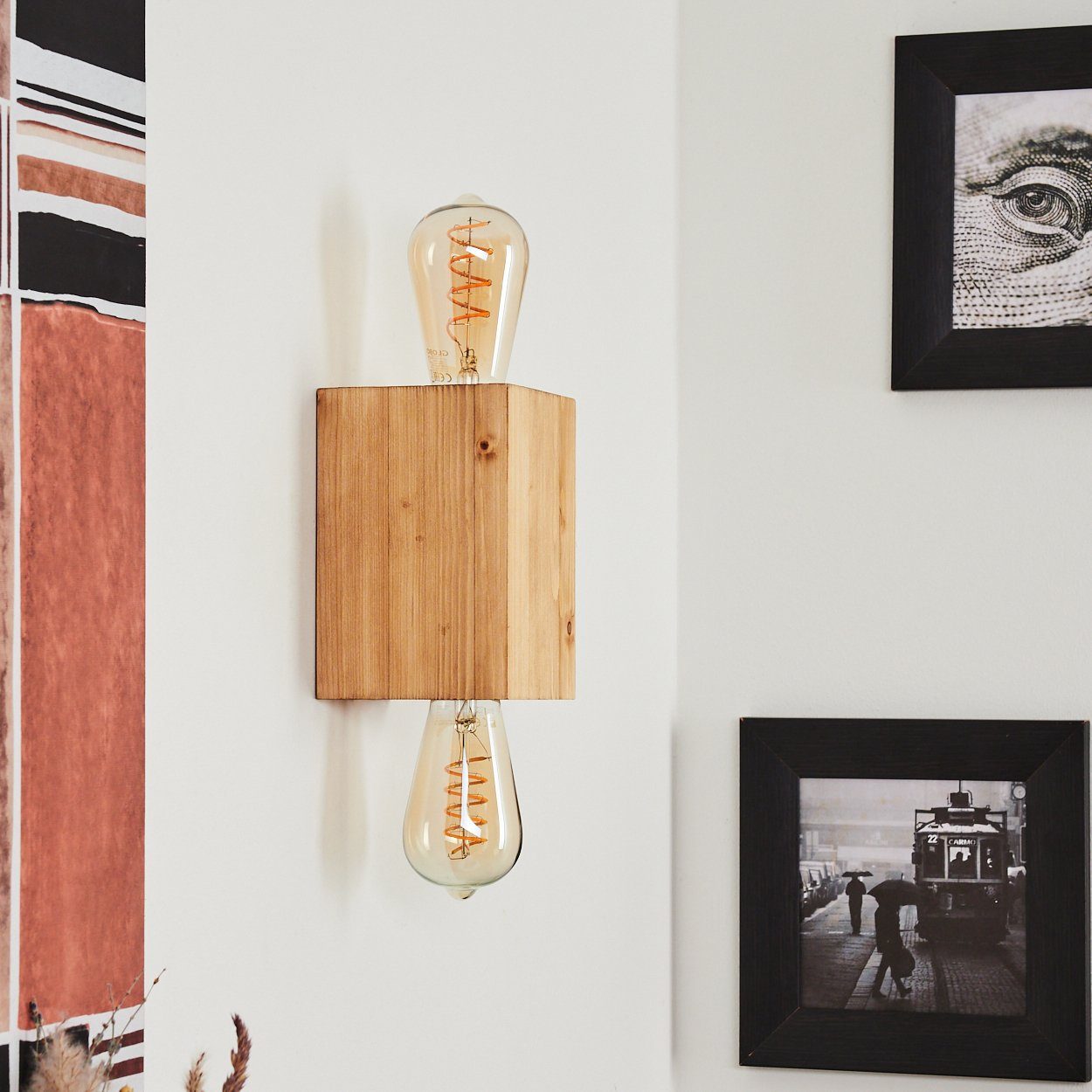 Wand, 2xE27 Leuchtmittel, Wandleuchte Natur »Poggiodomo« Lichtspiel in mit Holz aus ohne der an hofstein Wandlampe