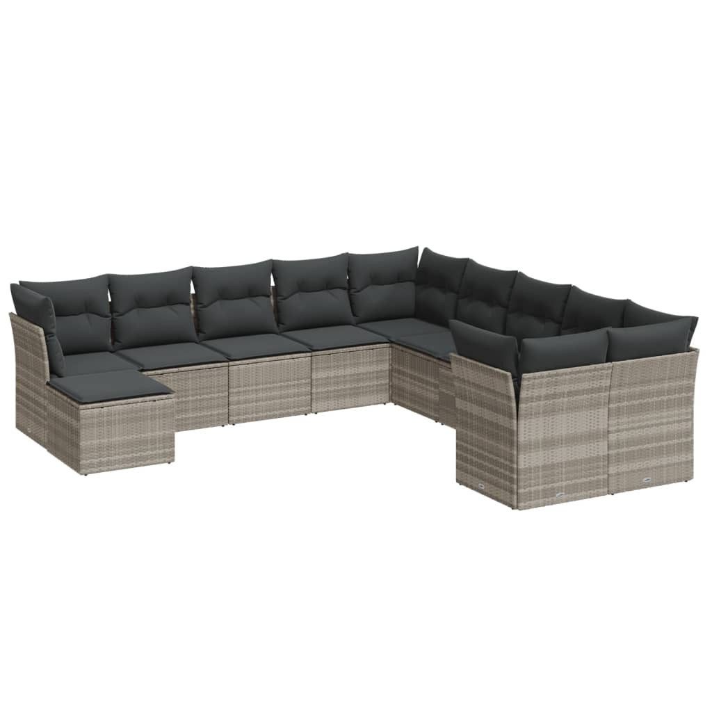 Gartenlounge-Set 11-tlg. Garten-Sofagarnitur mit Kissen Hellgrau Poly Rattan