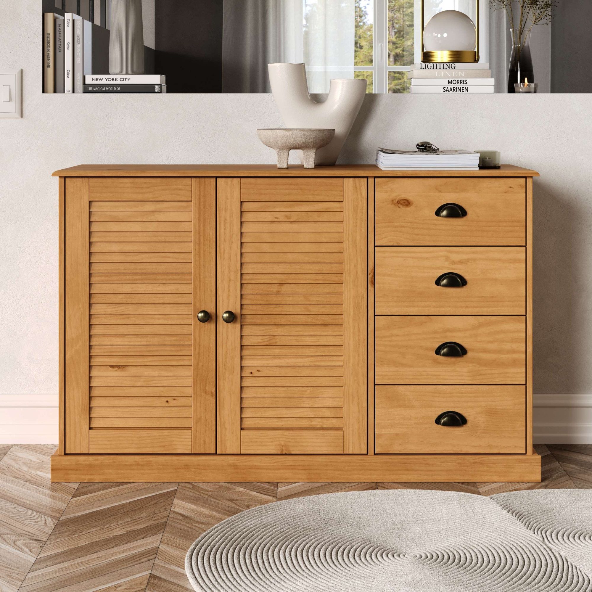OTTO home Sideboard Turia, mit Lamellentüren, Kommode aus massivem Kiefernholz, FSC®, 4 Schubkasten, Breite 125 cm