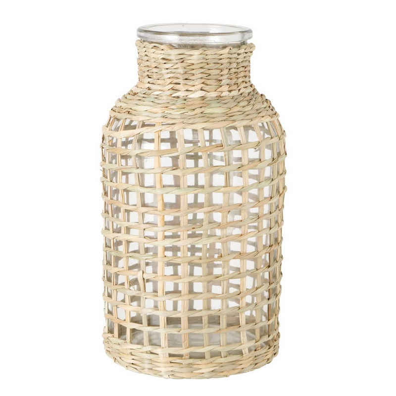 BOLTZE Tischvase Vase BRAIDY beige natur Glas mit geflochtener Hülle Windlicht Beach