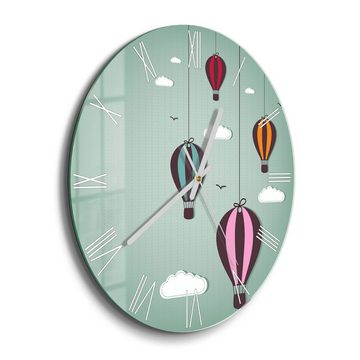 DEQORI Wanduhr 'Comic Heißluftballons' (Glas Glasuhr modern Wand Uhr Design Küchenuhr)