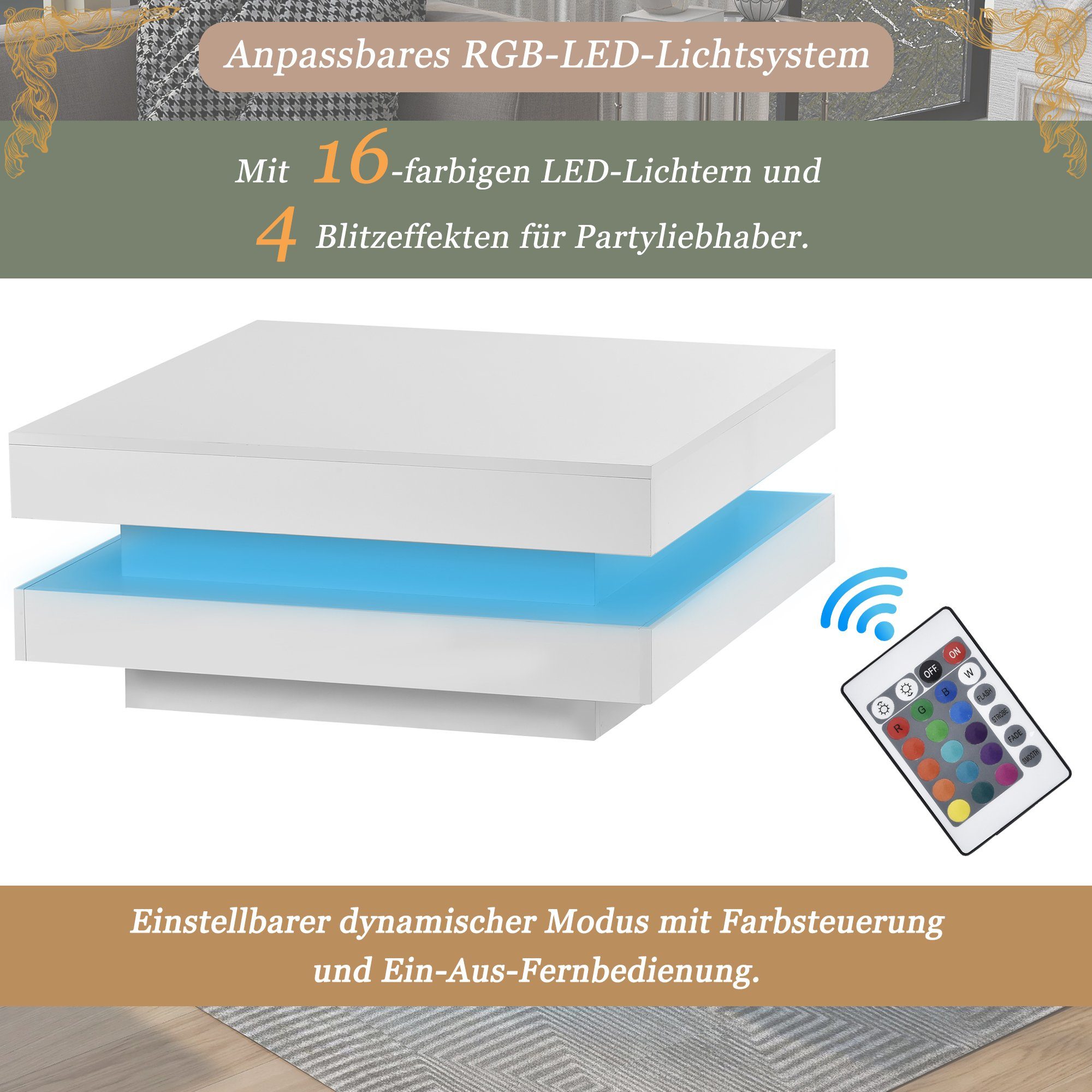 Merax Couchtisch mit LED-Beleuchtung inkl. Fernbedienung, günstig online kaufen