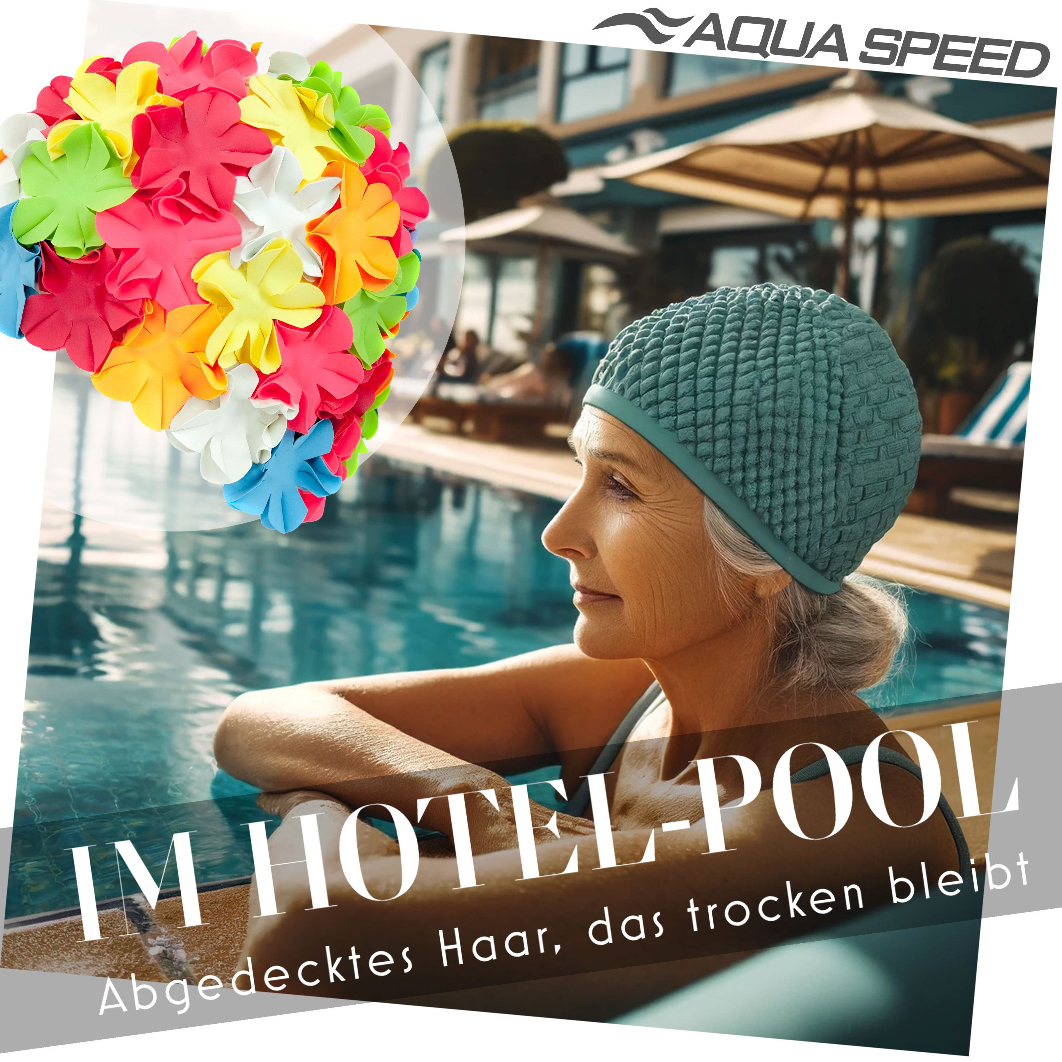 Aqua Speed Badekappe Bademütze mit Blumenmuster Elastisch & rutschfest Aqua-Fitness, Blumenmuster mit rutschfester Passform – Bequem & elastisch