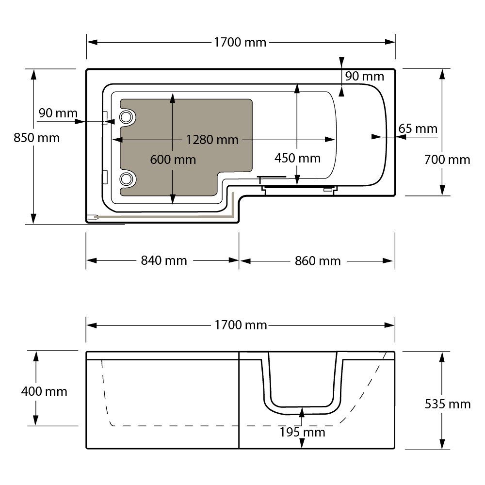 Dusche-24 Badewanne Badewanne mit Tür 170x85 cm HOSOLARNA inkl. Duschaufsatz und Schürze