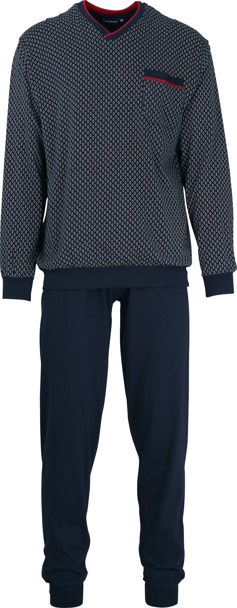 Herren-Schlafanzug navy gemustert GÖTZBURG Pyjama Single-Jersey 7013