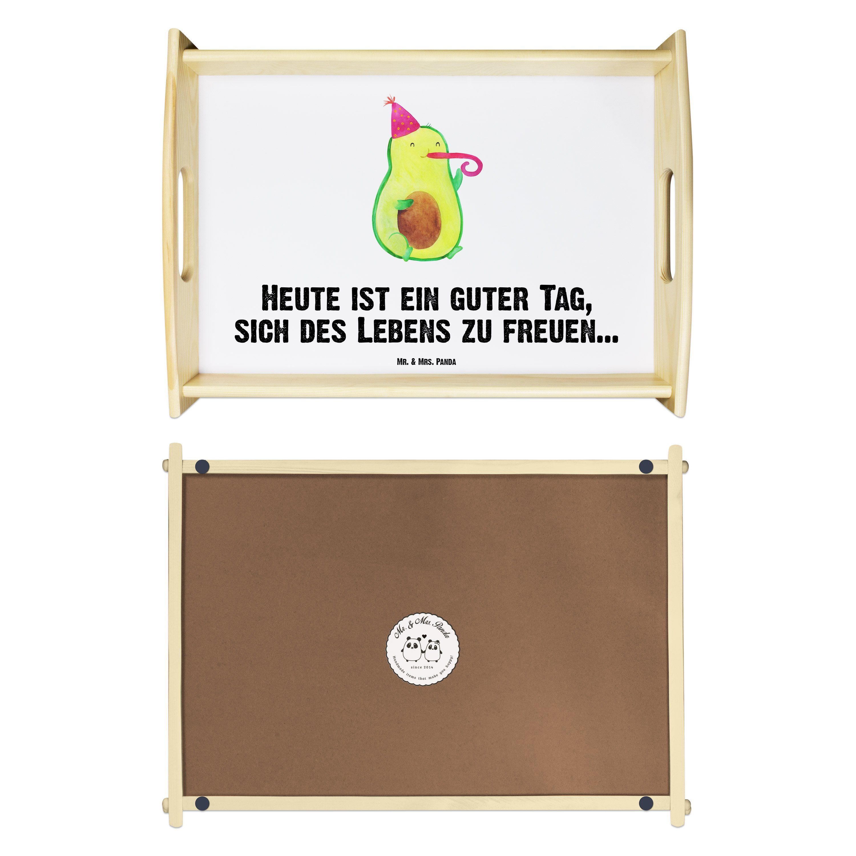 Tablett, Küchentablett, Mr. Partyhupe & Tablett - Weiß Echtholz Avocado Mrs. - Panda (1-tlg) Frühstüc, lasiert, Geschenk,