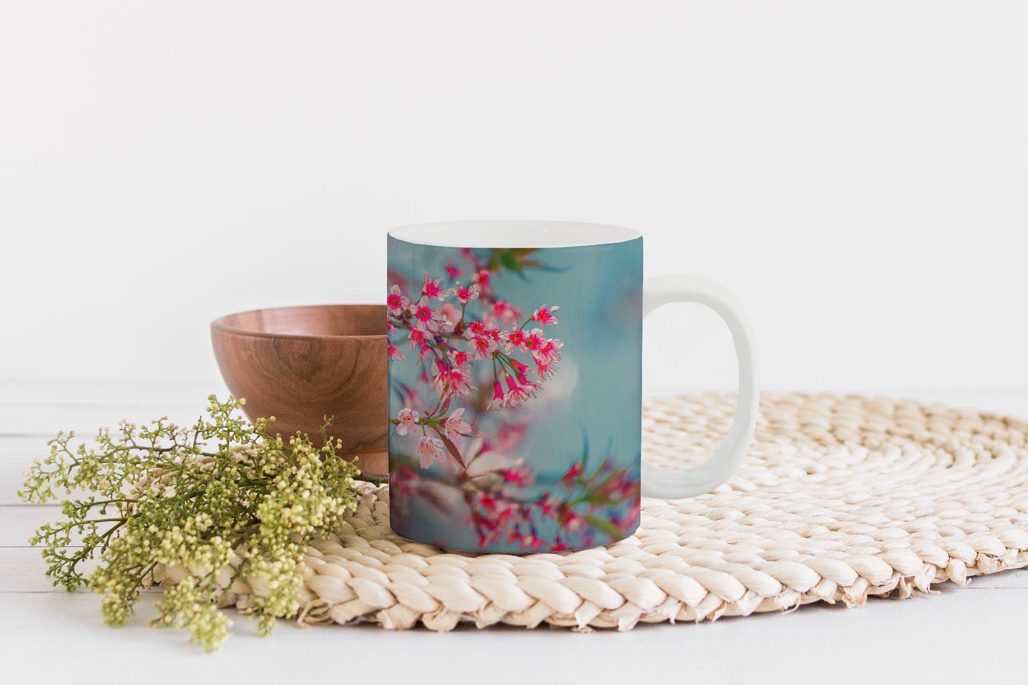 MuchoWow Tasse Vogel - Sakura - Becher, Farben, Teetasse, Teetasse, Keramik, Geschenk Kaffeetassen