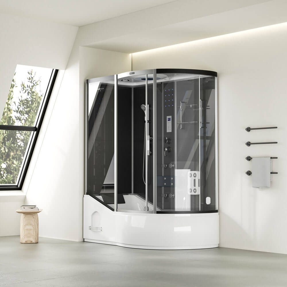 HOME DELUXE Dampfdusche ALLIN 4IN1 - Schwarz Rechts, BxT: 170x90 cm, Dampfsauna, Badewanne, Whirlpool, Dusche