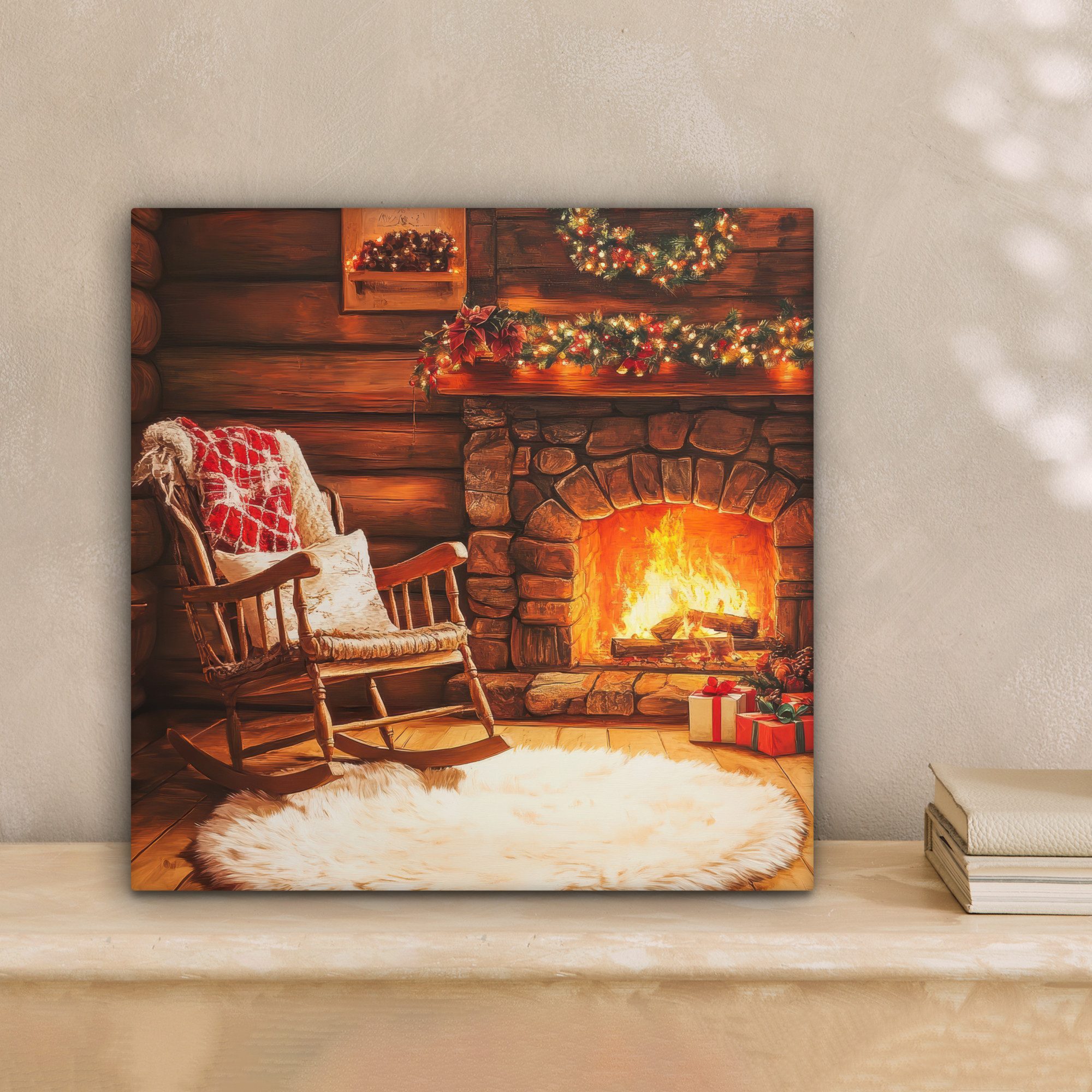 OneMillionCanvasses® Leinwandbild Winter - Weihnachten - Zuhause - Kamin, F günstig online kaufen