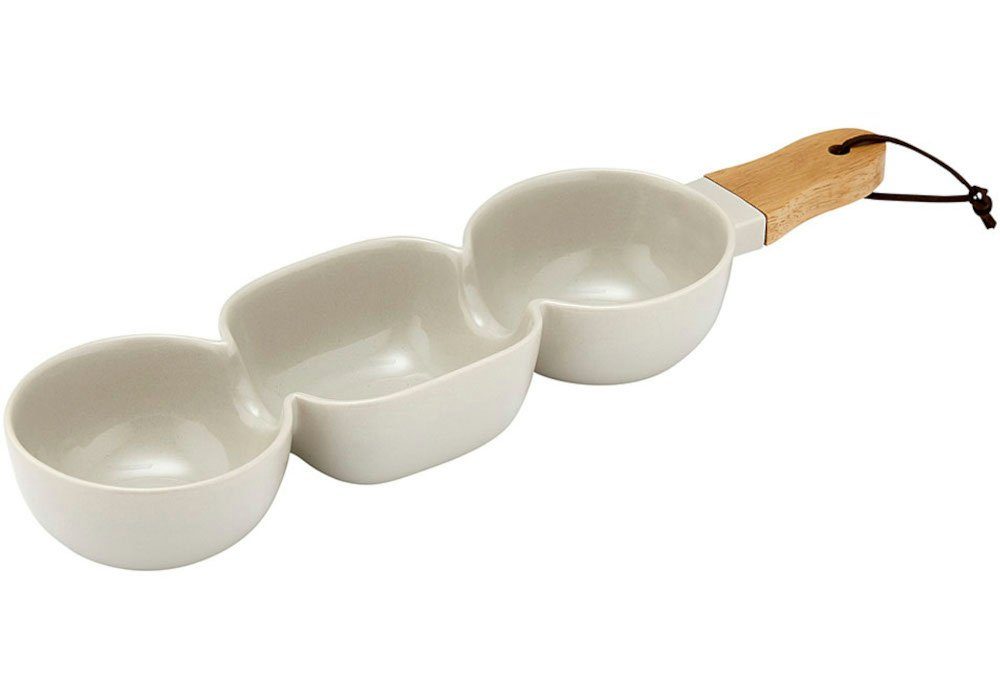 Ladelle Servierschale CLASSIC Servier-Stick steingrau 3tlg, Porzellan / Gummibaumholz, (Servierbestecke), Classic 3 Part Stone Serve Stick 40x9.8x5.2cm