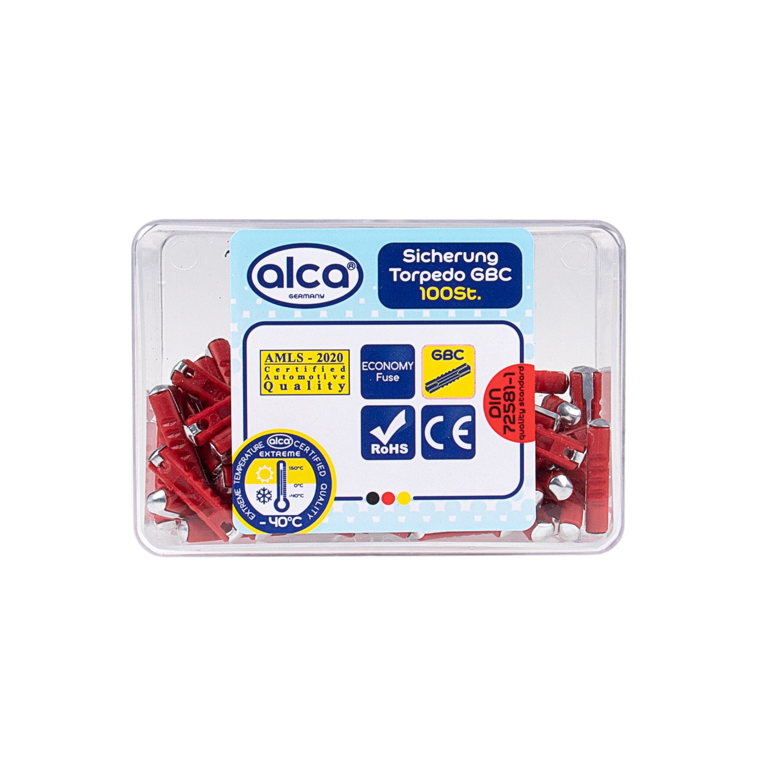 alca Flachstecksicherungshalter Torpedo-Sicherungen 16 A; 100 St. Economy Box Auto Abschmelzsicherung, (100-St., 16 Ampere (rot)