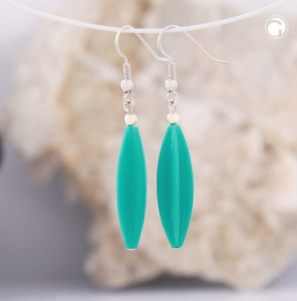 unbespielt Paar Ohrhänger Ohrhaken Ohrringe Rillenolive Kunststoff türkisblau 30 x 9 mm, Modeschmuck für Damen