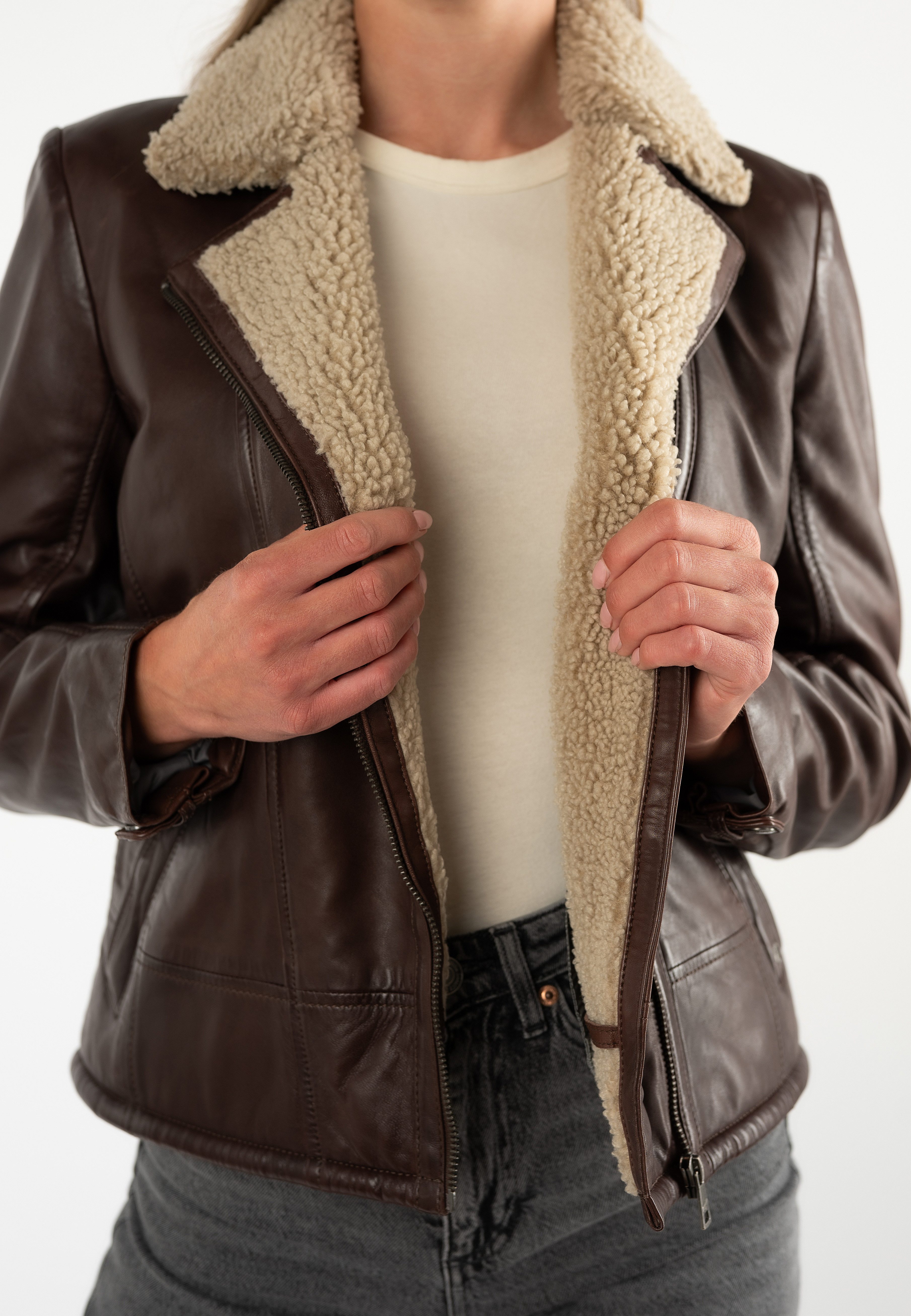 Mauritius Lederjacke MWElira mit Teddyfellkragen – Bild 3 von 5