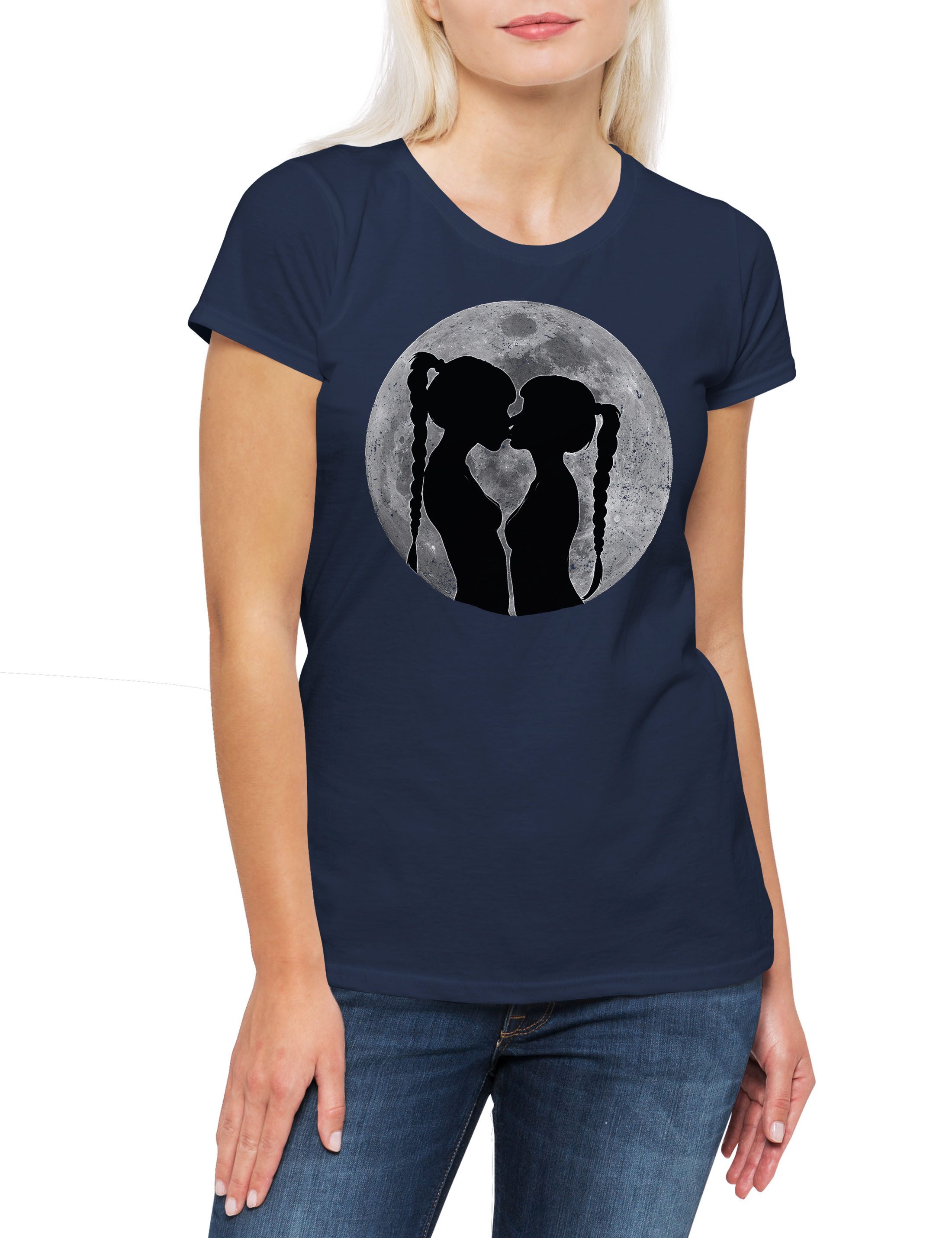 Print-Shirt Anime Girls Moon Damen T-Shirt Hot Sexy Hentai Japan Gay LGBTQ Lesbian