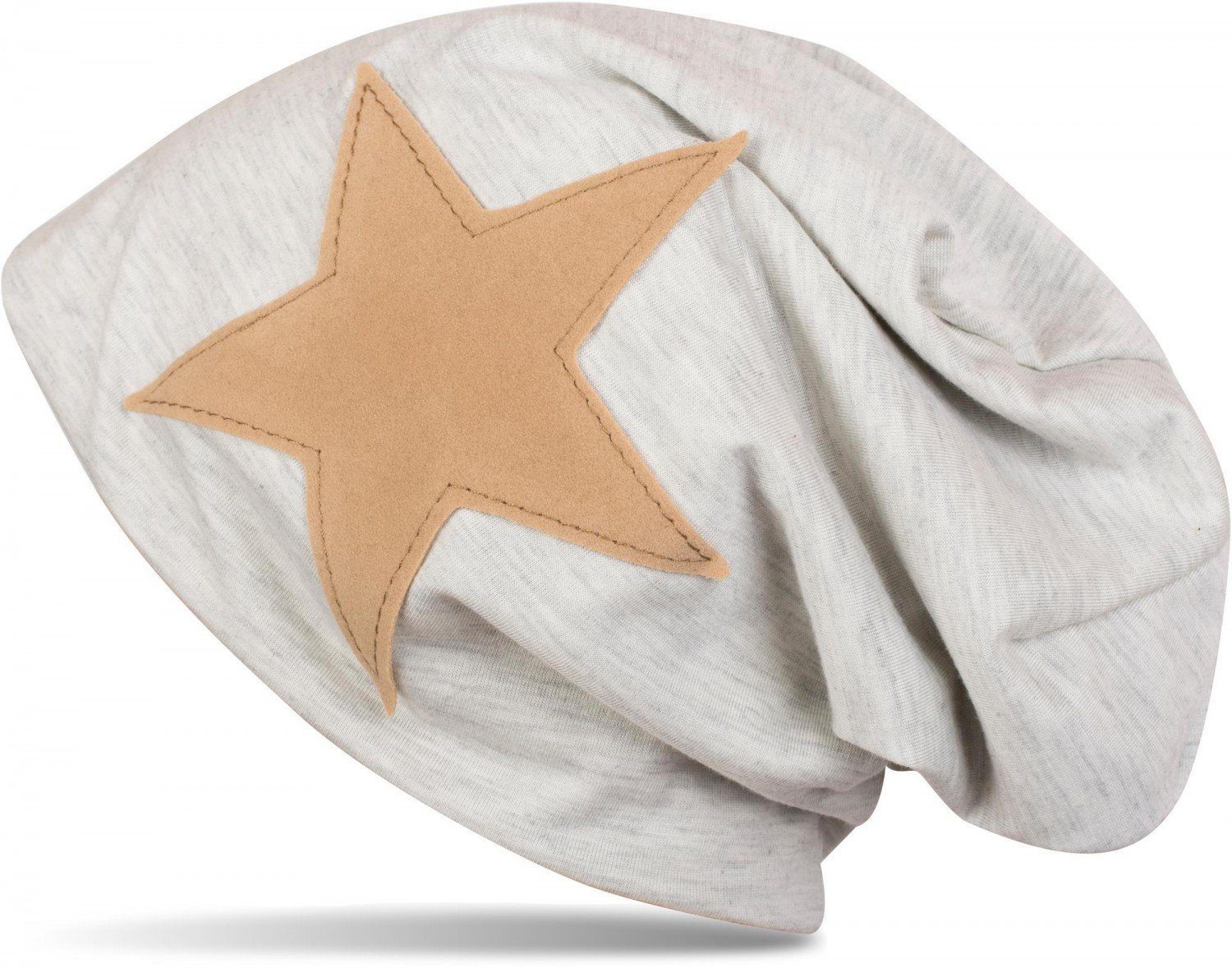 Beanie Beanie mit aufgenähtem Kunstleder Stern