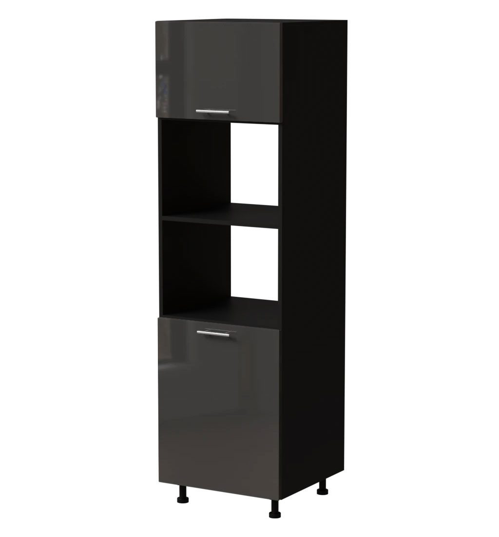 Feldmann-Wohnen Backofenumbauschrank Essen (D14/RU/60/207, 1 Klappe, 2 Gerätefächer, 1 Tür, 1-St., moderne Optik, Acrylfronten mit Glaseffekt) schwarz / graphit Hochglanz