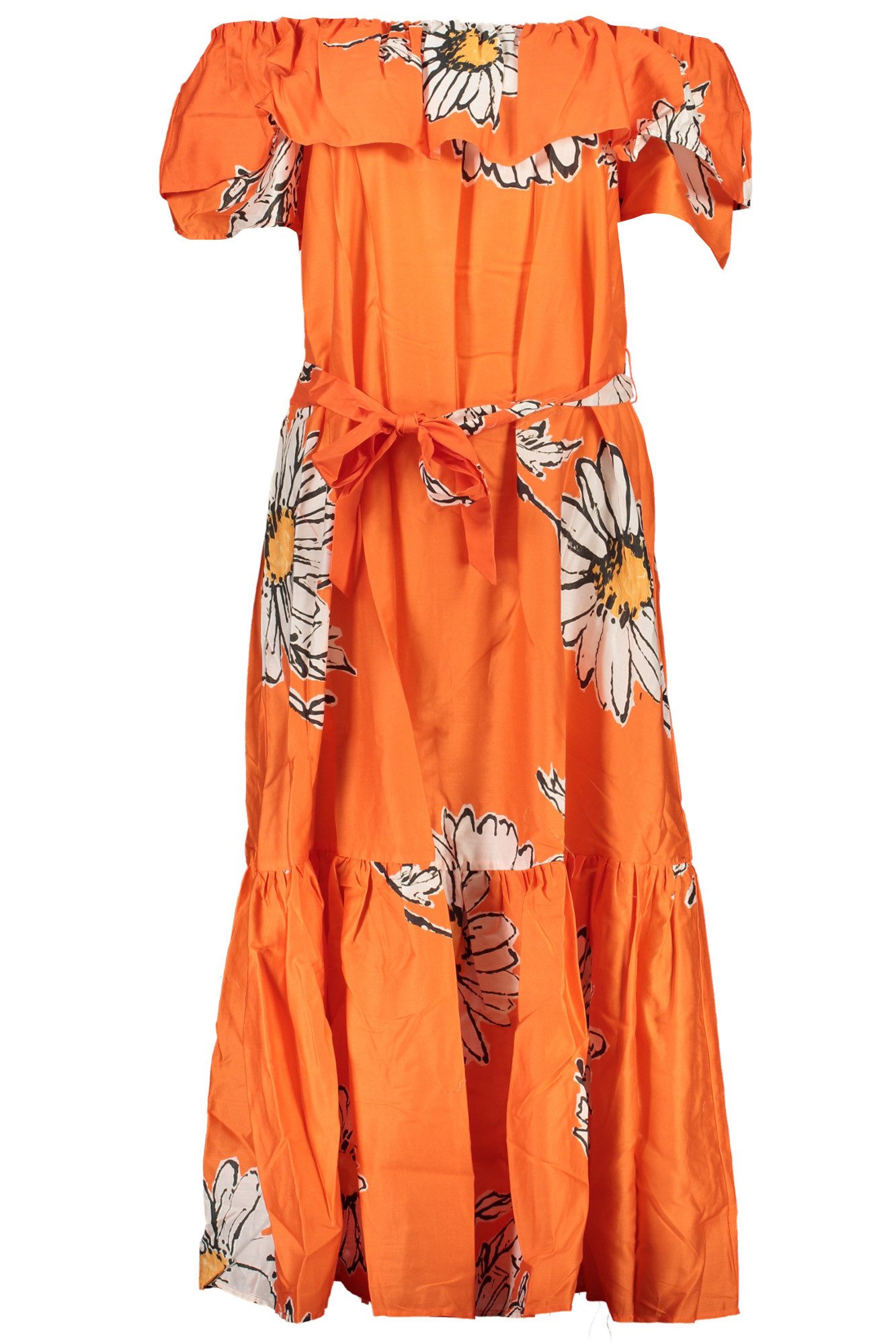 Desigual Partykleid Langes Damenkleid in Orange mit Gürtel und Muster – Sommerlook
