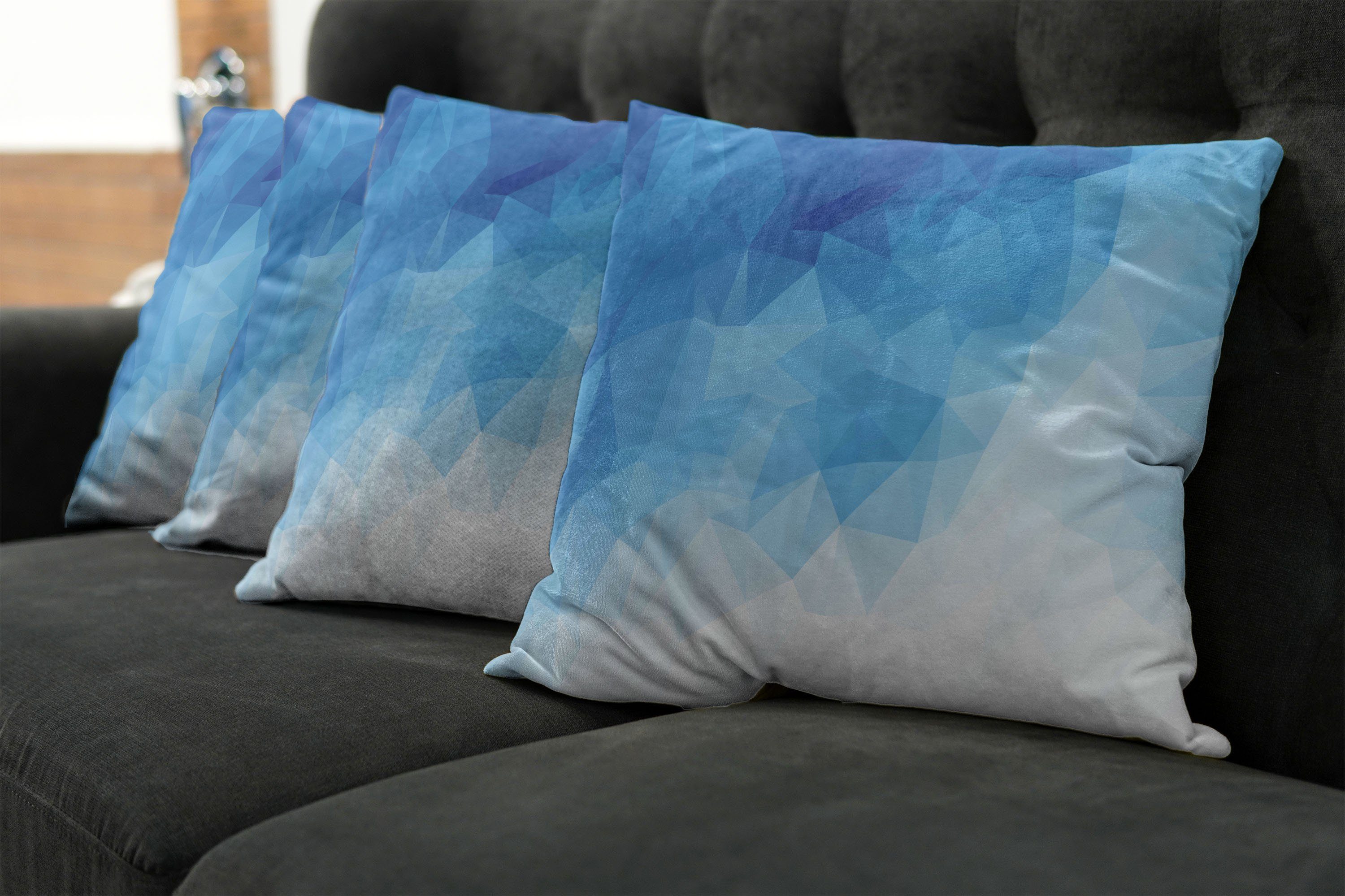 Polygonal Doppelseitiger Abstrakt Art Stück), Ombre Blau Modern (4 Kissenbezüge Digitaldruck, Accent Abakuhaus
