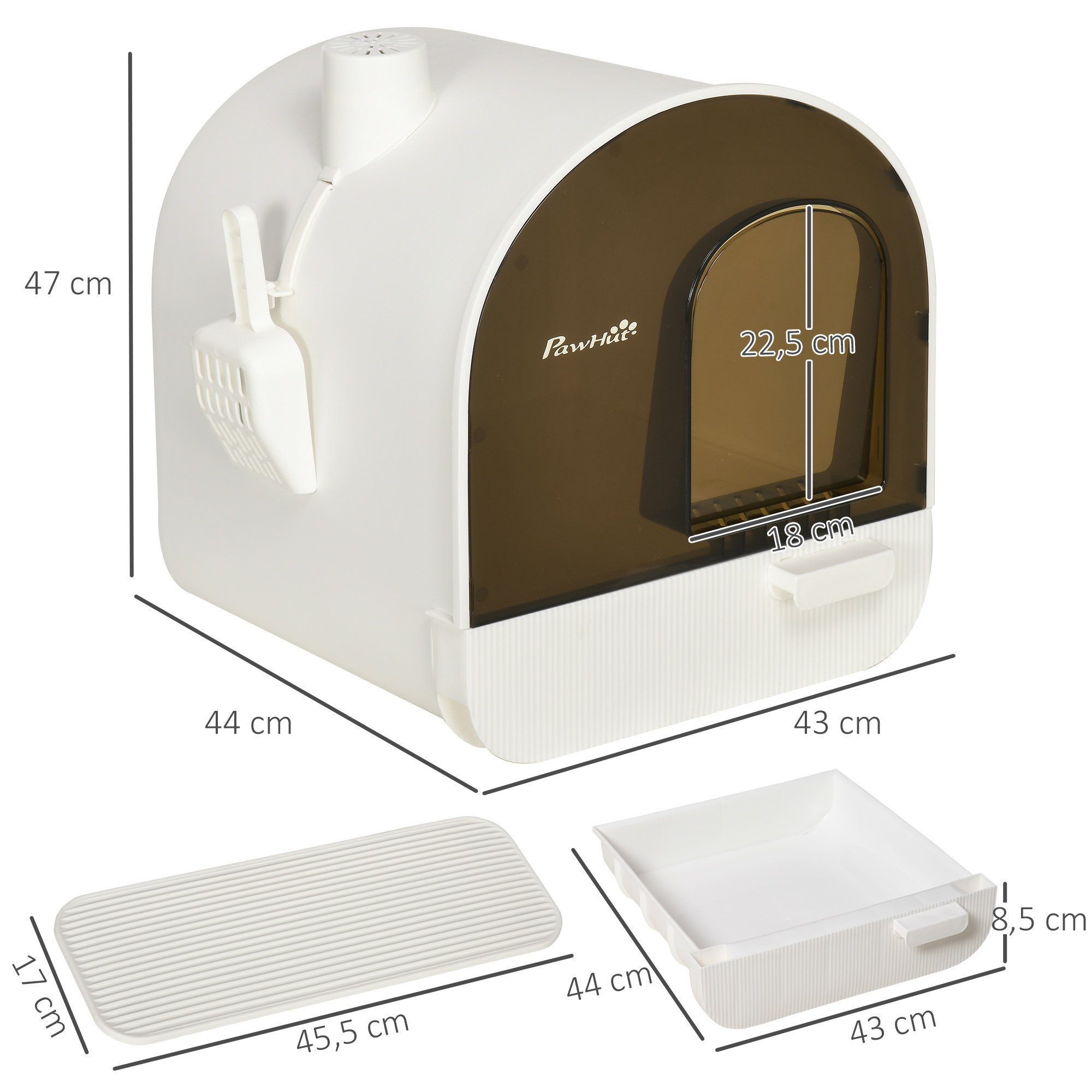PawHut Katzentoilette Streuschaufel, Streufangmatte mit Deckel, für Wohnzimmer, Weiß