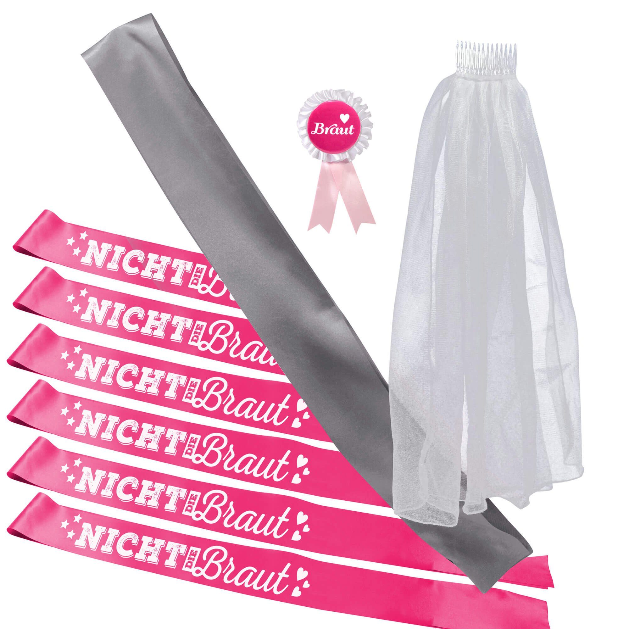 Frau WUNDERVoll Papierdekoration JGA Gruppenset SCHÄRPE Premium für Braut und 6 Freundinnen