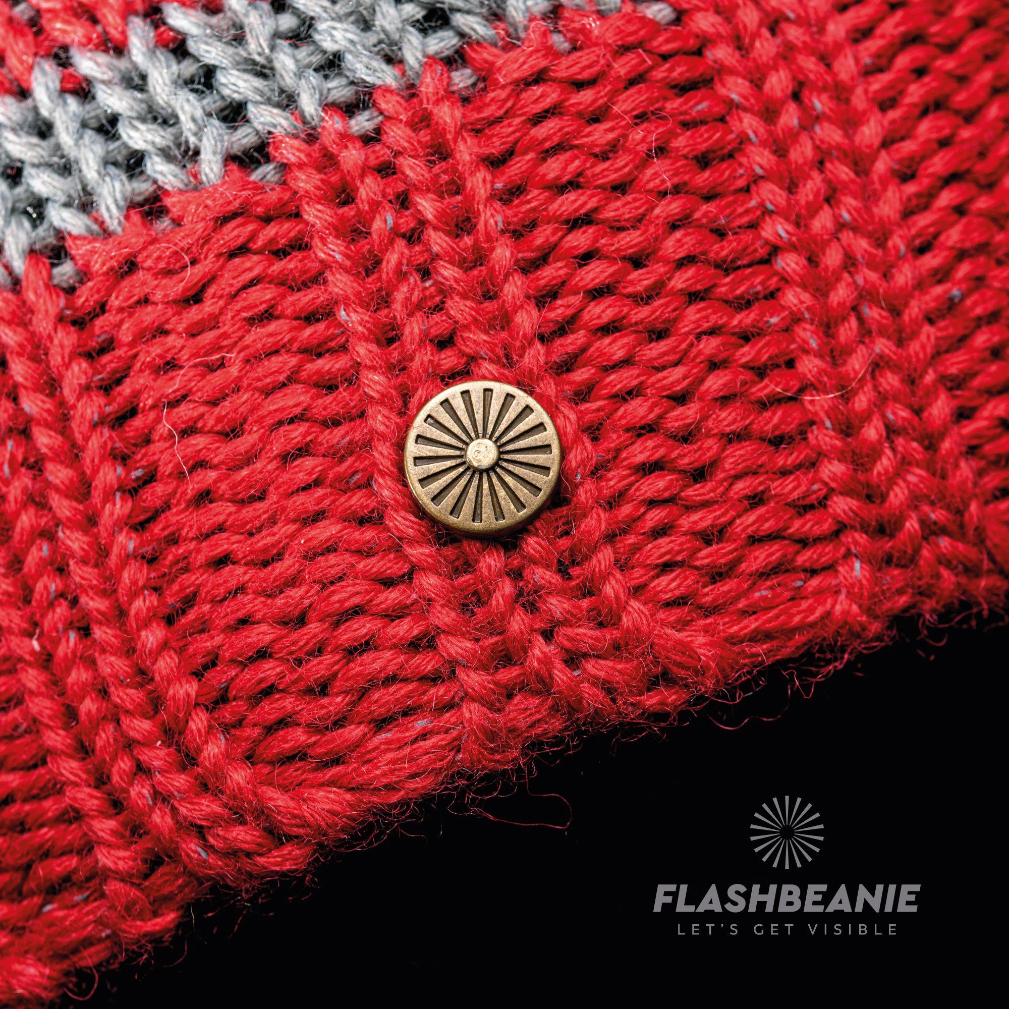 Beanie Strickmütze Flash und aus RUBBERNECK Jungen weiches Kinder Fleece-Innenfutter, für Mädchen rot/grau Wollmütze Garn Beanie reflektierendem