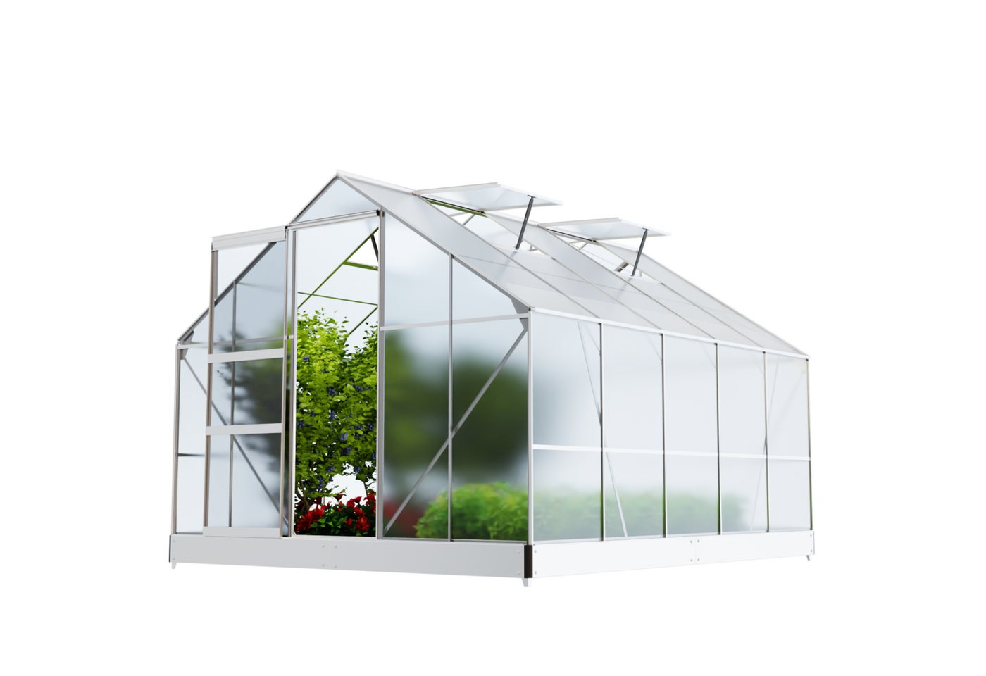 GARMIO Gewächshaus Gewächshaus ARONA aus Aluminium, 7,75m² 6mm Wand, Schiebetür, BxTxH: 250 x 310 x 205 cm, inkl. Fundament,wetterfest und stoßfest, inkl Regenrinne, mit vier (4) Dachfenstern für optimale Belüftung, winterfest, Dachfenster, für Selbstversorger | Rabatt: 44% GARMIO Gewächshaus Gewächshaus ARONA aus Aluminium, 7,75m² 6mm Wand, Schiebetür, BxTxH: 250 x 310 x 205 cm, inkl. Fundament,wetterfest und stoßfest, inkl Regenrinne, mit vier (4) Dachfenstern für optimale Belüftung, winterfest, Dachfenster, für Selbstversorger | Rabatt: 44%