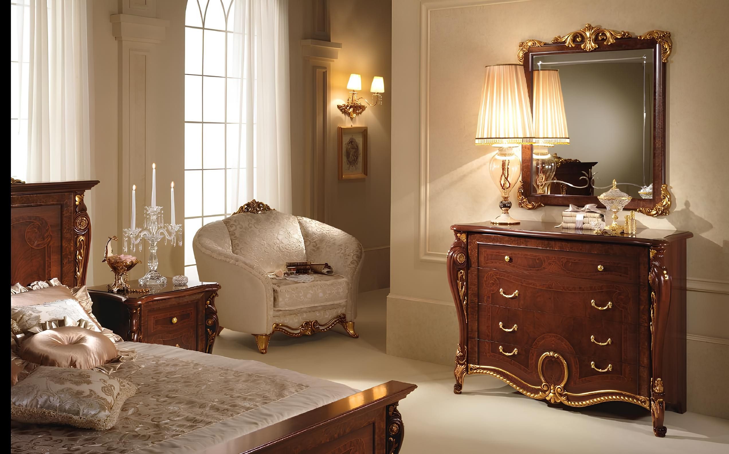 Xlmoebel Schlafzimmer-Set Doppelbett Holz Antik Barock Rokoko mit 2 Nachttischen, Made in Europa