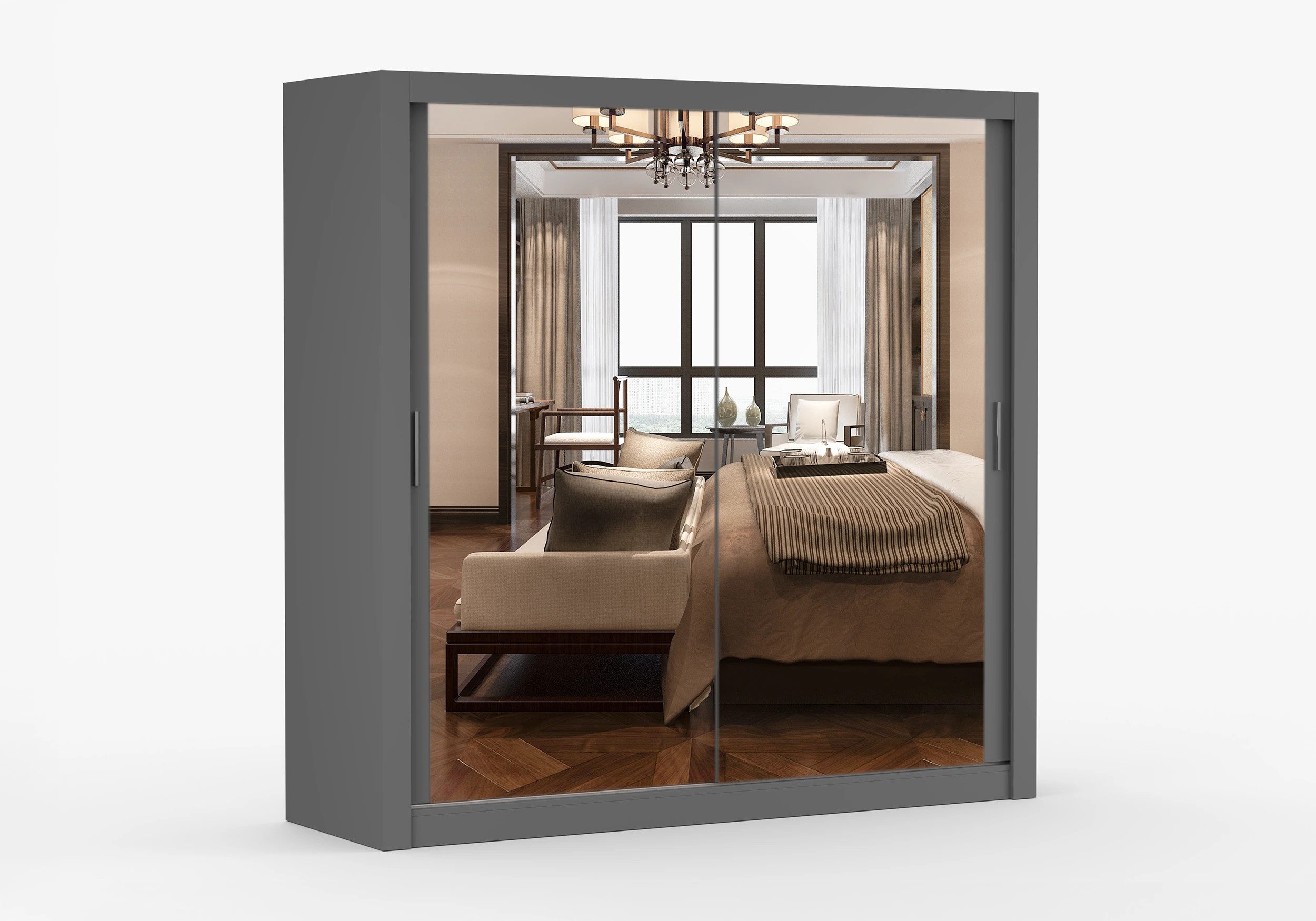 imoebel24 Schwebetürenschrank MILAN 203 cm - Grau / Grau