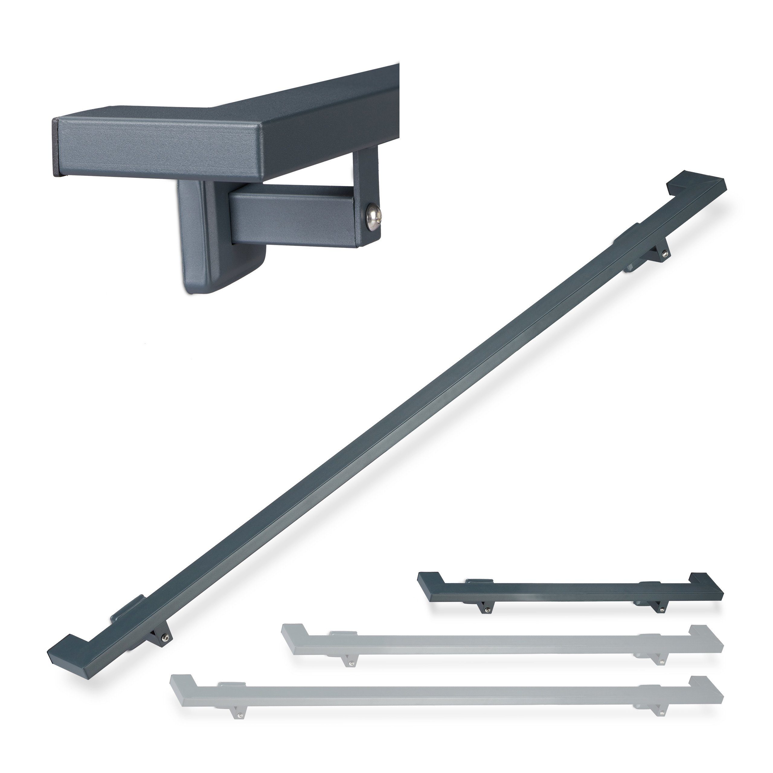 relaxdays Handlauf eckig anthrazit, 100 cm Gesamtlänge, 1000 mm