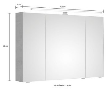 Saphir Badezimmerspiegelschrank Quickset 945 Badschrank, 3 Spiegeltüren, 6 Einlegeböden, 105 cm breit inkl. LED-Beleuchtung, Türdämpfer, Schalter-/Steckdosenkombination