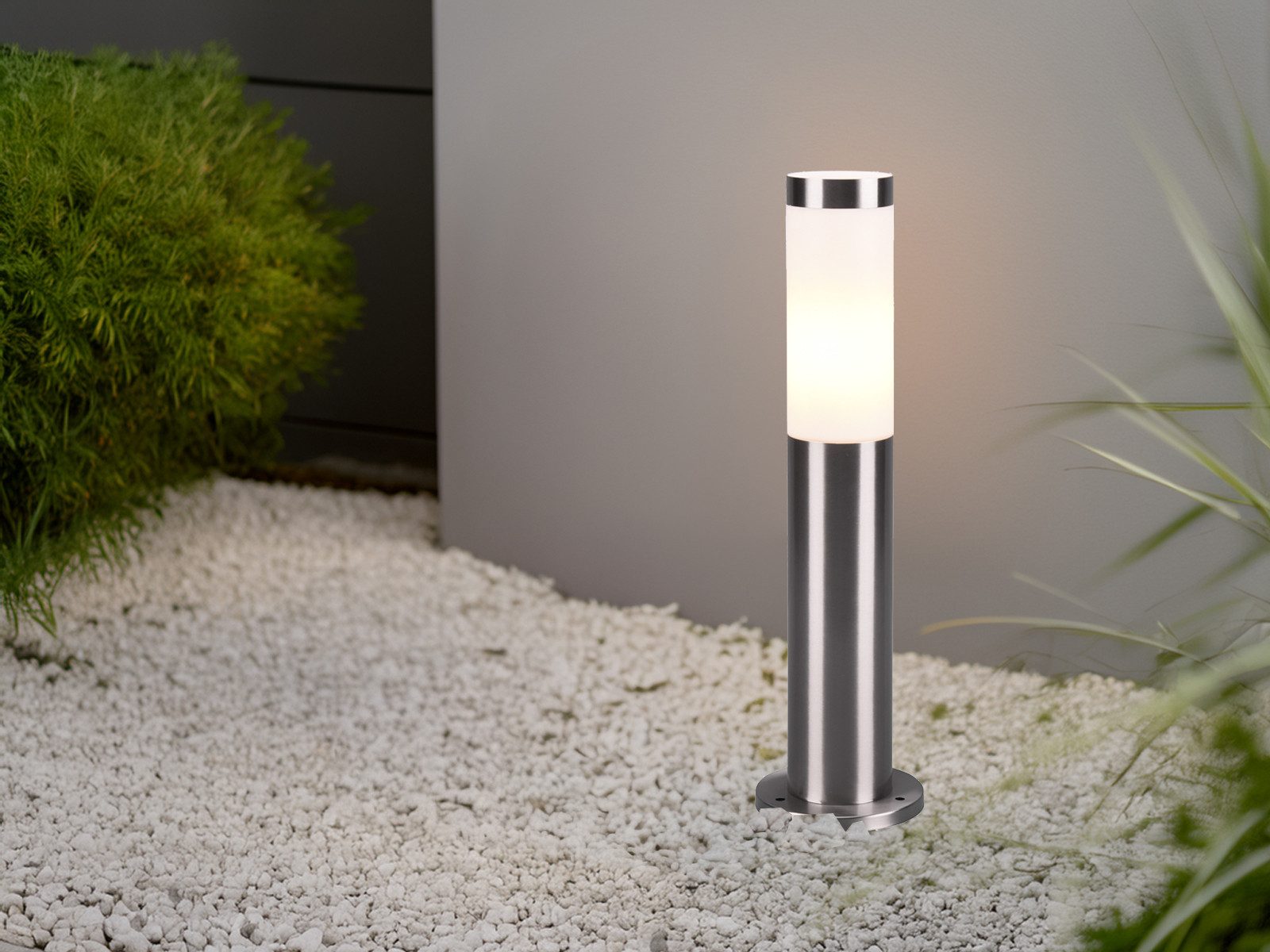 TRIO Leuchten LED Sockelleuchte aus Edelstahl Silber, Höhe 45cm, LED wechselbar, warmweiß, Wegbeleuchtung Gartenlampen mit Strom Garten-beleuchtung Einfahrt