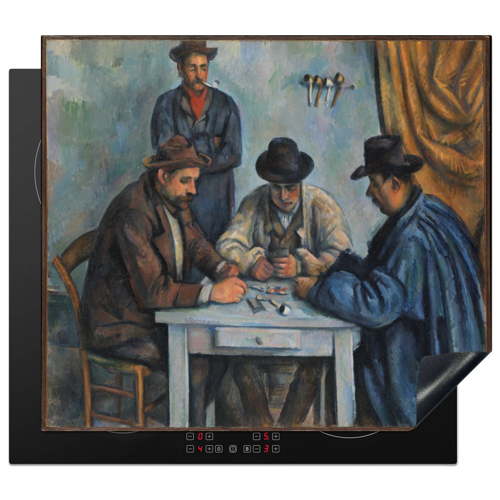 Ceranfeldabdeckung Paul 60x52 tlg), Gemälde Arbeitsfläche MuchoWow Kartenspieler Mobile von nutzbar, (1 Herdblende-/Abdeckplatte Die Vinyl, cm, Cézanne, -