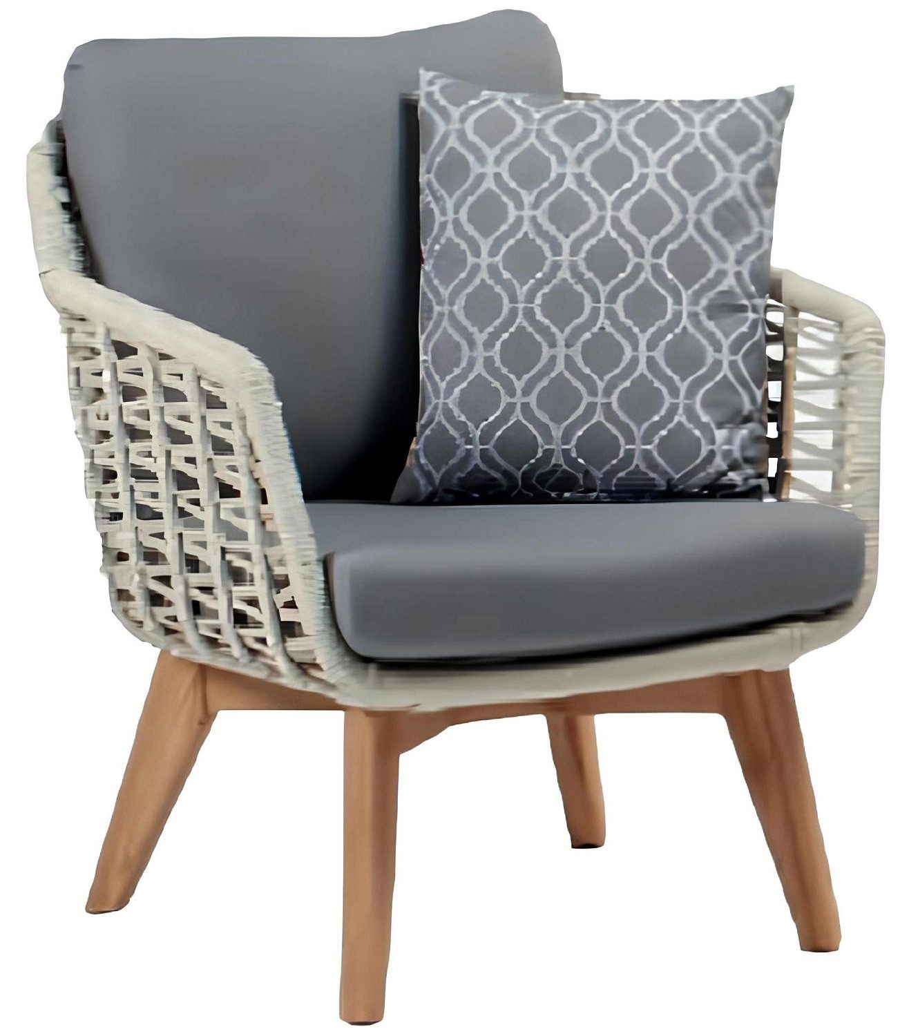 Xlmoebel Gartensessel Grauer Rattan-Sessel mit luxuriösen Polstern für Lounge-Atmosphäre (Sessel), Hergestellt in Europa