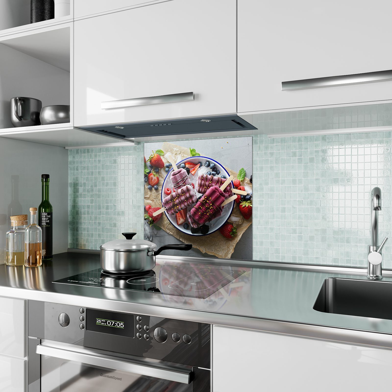 Küchenrückwand Beereneis Gemischtes mit Motiv Glas Küchenrückwand Spritzschutz Primedeco