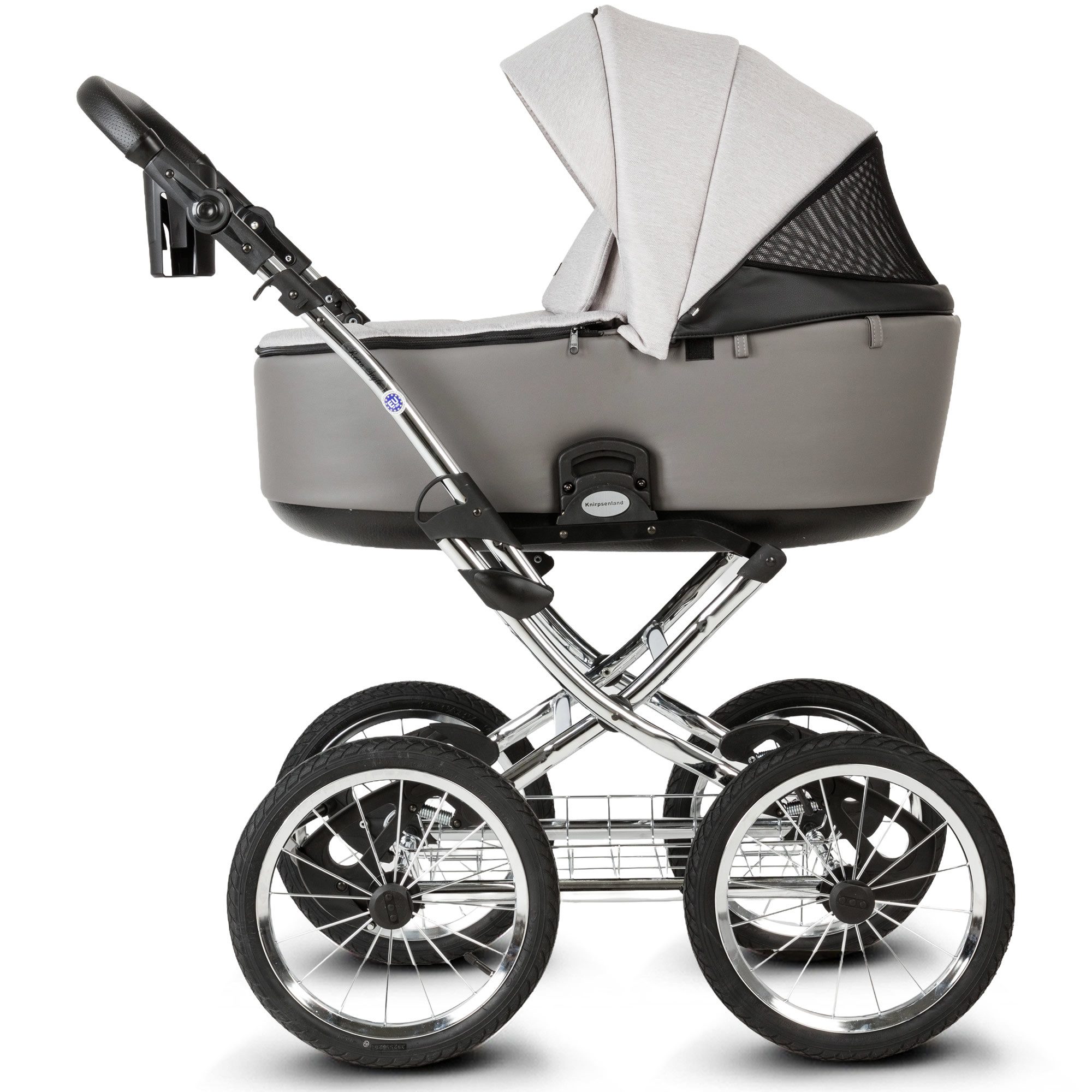 Knirpsenland Kombi-Kinderwagen Retro Style 2in1 inkl. Sportwagen, Wickeltasche & viel Zubehör, (Spar-Set), hohe Sicherheit durch One-Klick System der Kinderwagenaufsätze
