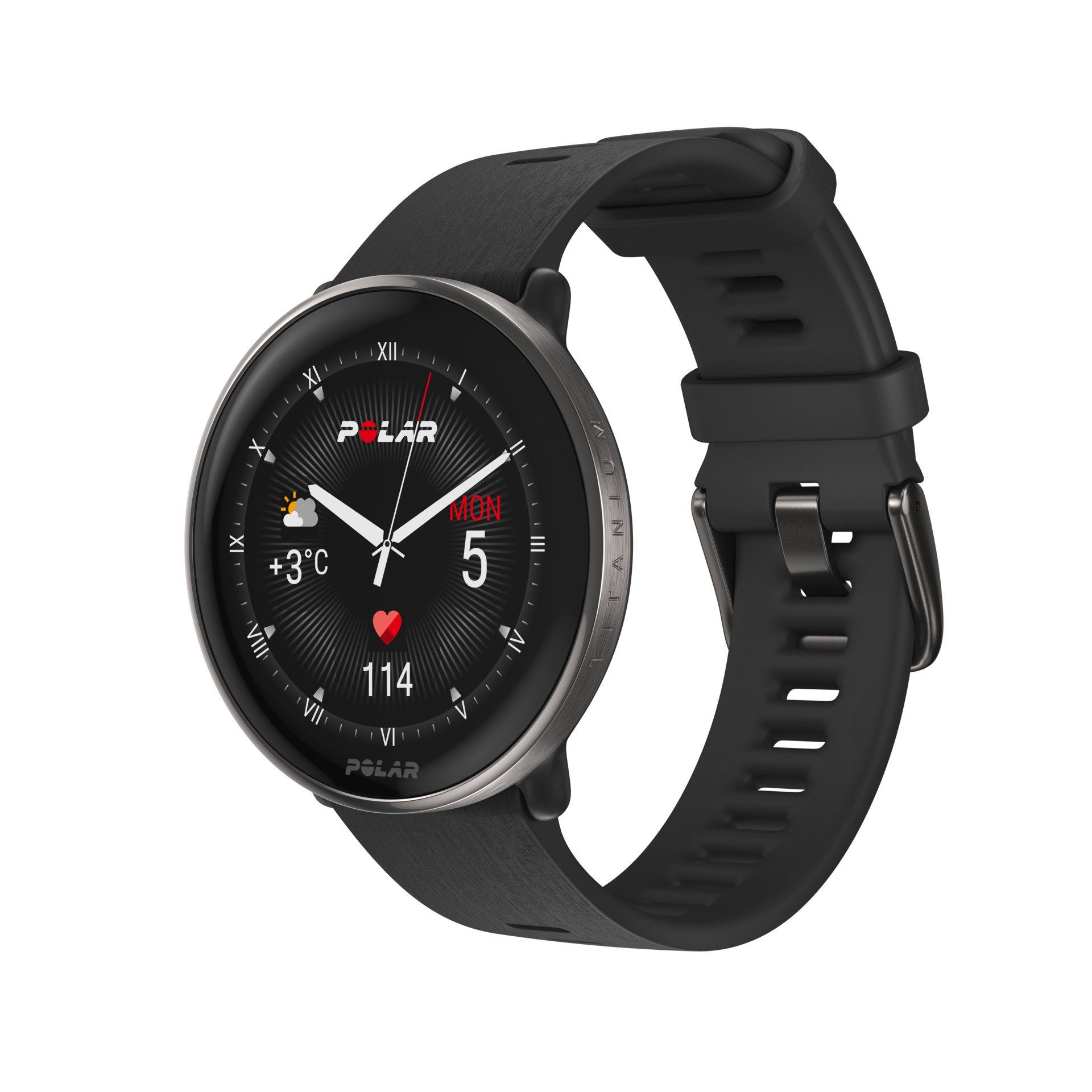 Polar IGNITE 3 TITANIUM Smartwatch (3,3 cm/1,28 Zoll, Proprietär), mit Silikonarmband