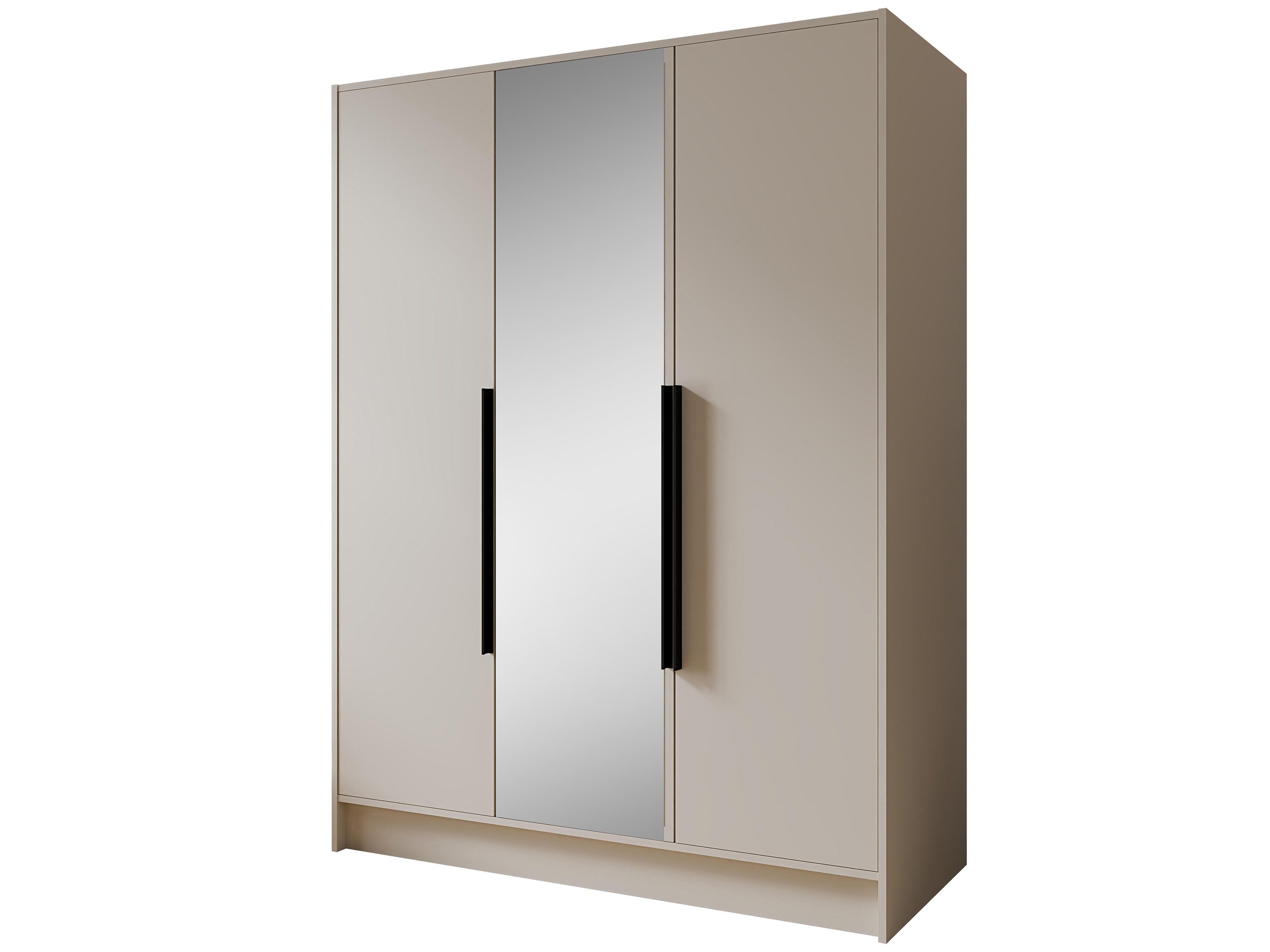Beautysofa Drehtürenschrank LARO 150 cm mit Spiegel und flexibel anpassbarer Innenaufteilung (Einlegeböden und Kleiderstangen, Griffe Schwarz oder Gold) 3-türiger Kleiderschrank