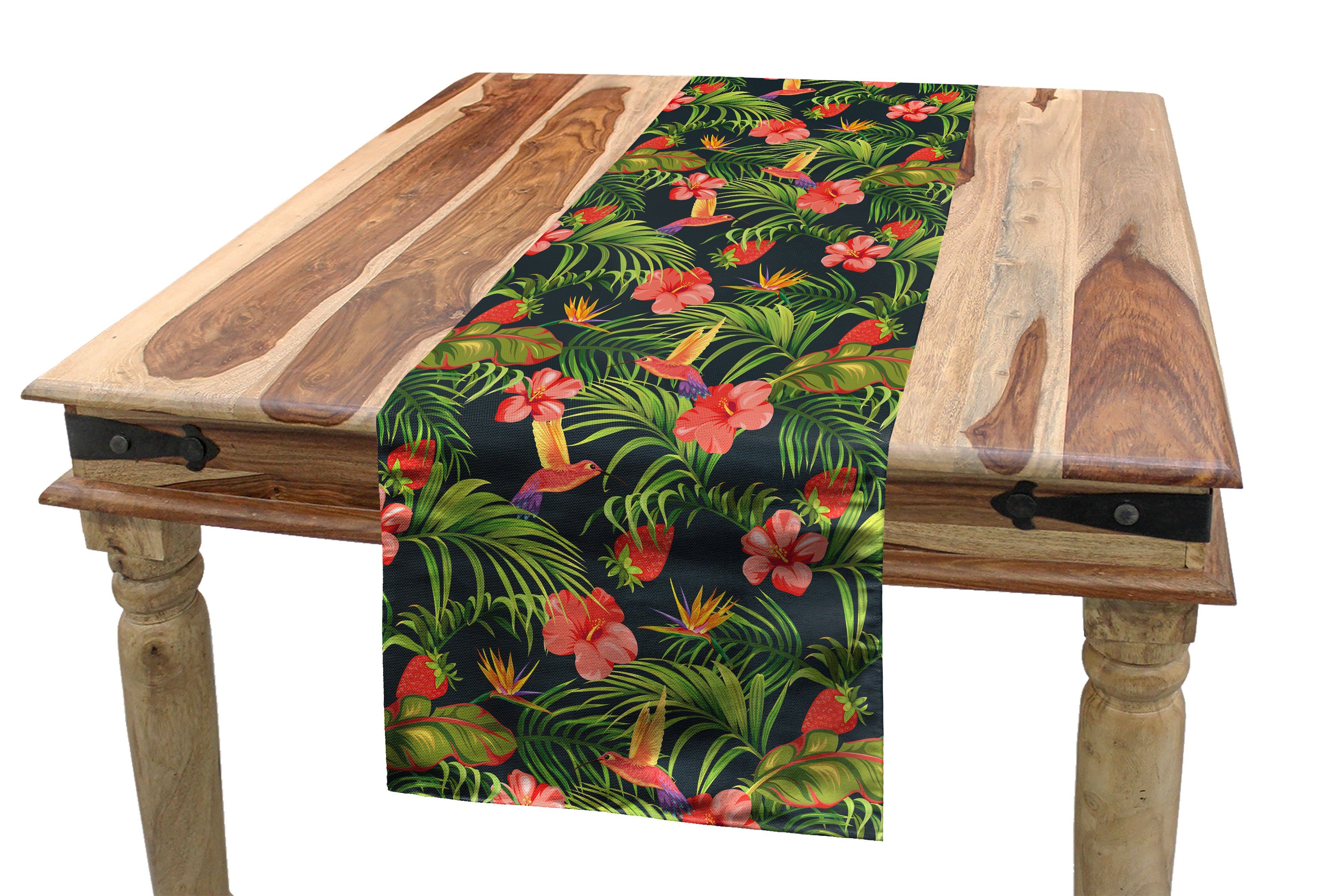 Abakuhaus Tischläufer Esszimmer Küche Rechteckiger Dekorativer Tischläufer, Hibiskus Banana Leaves Strawberry