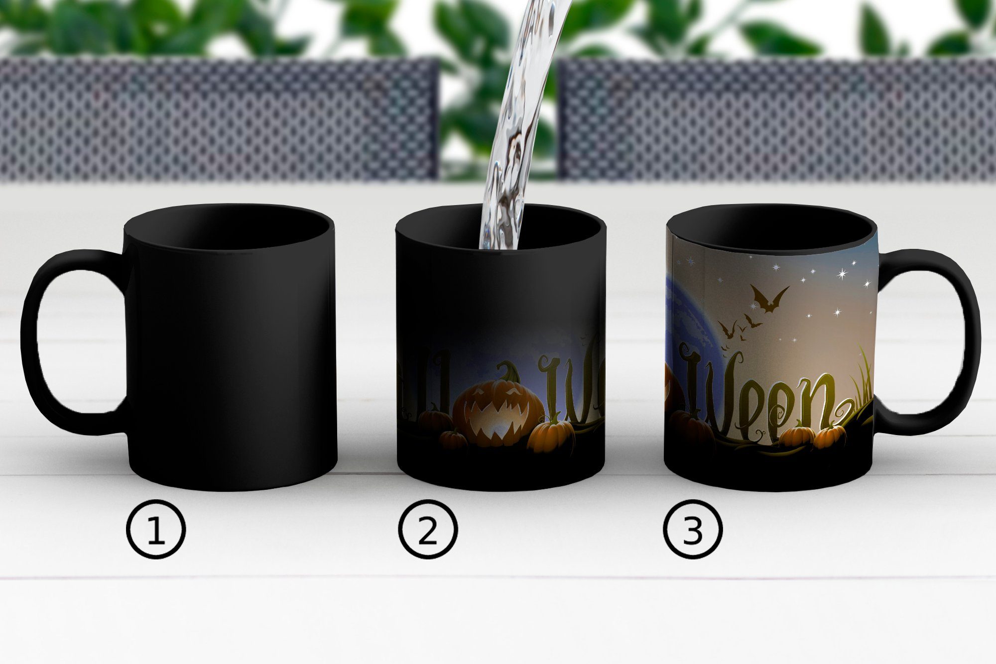 MuchoWow Tasse Die Buchstaben von Geschenk einer, beleuchtet durch Keramik, den Farbwechsel, Halloween Kaffeetassen, in Teetasse, Zaubertasse, Vollmond
