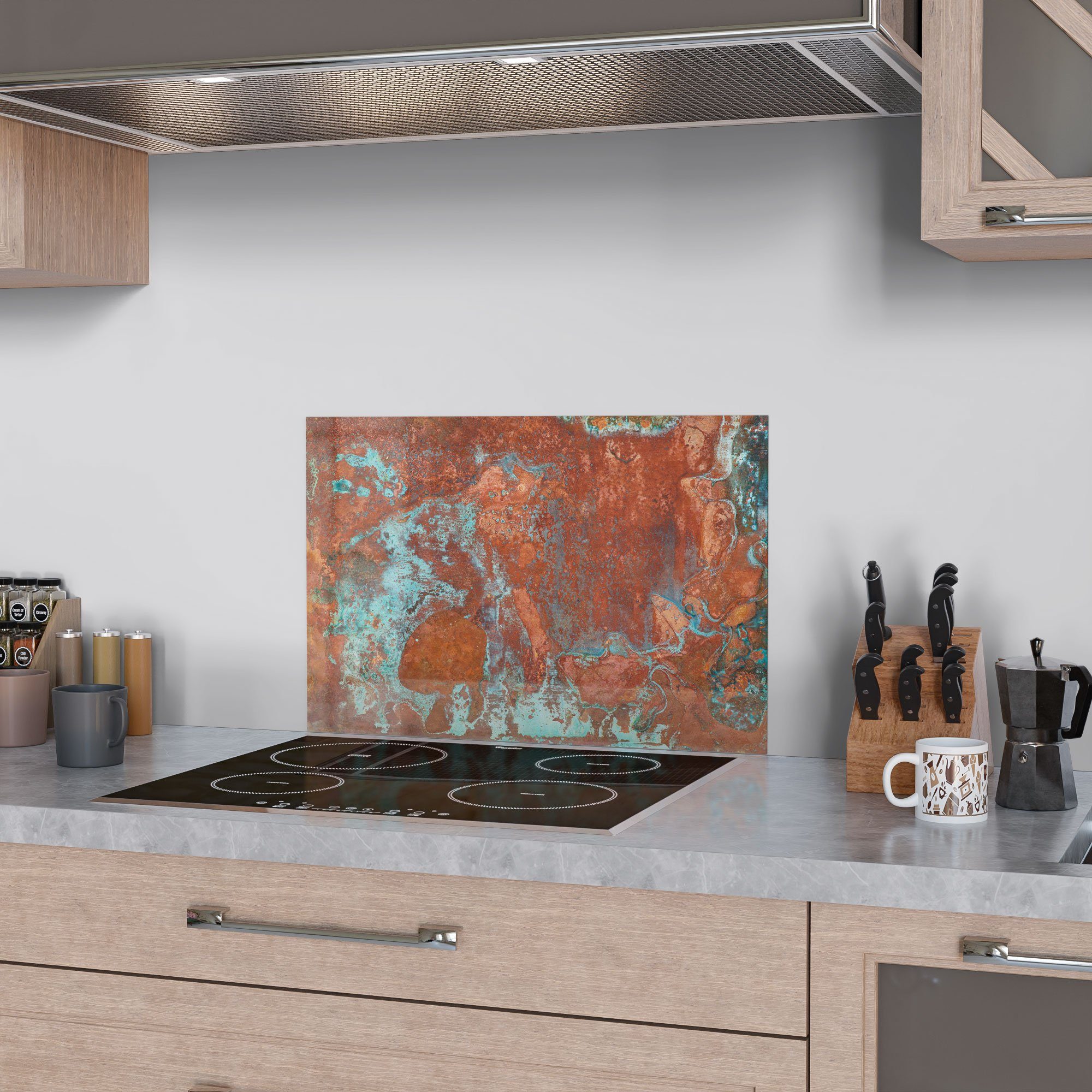 DEQORI Küchenrückwand Kupferplatte', Glas Herdblende Badrückwand 'Rostige Spritzschutz
