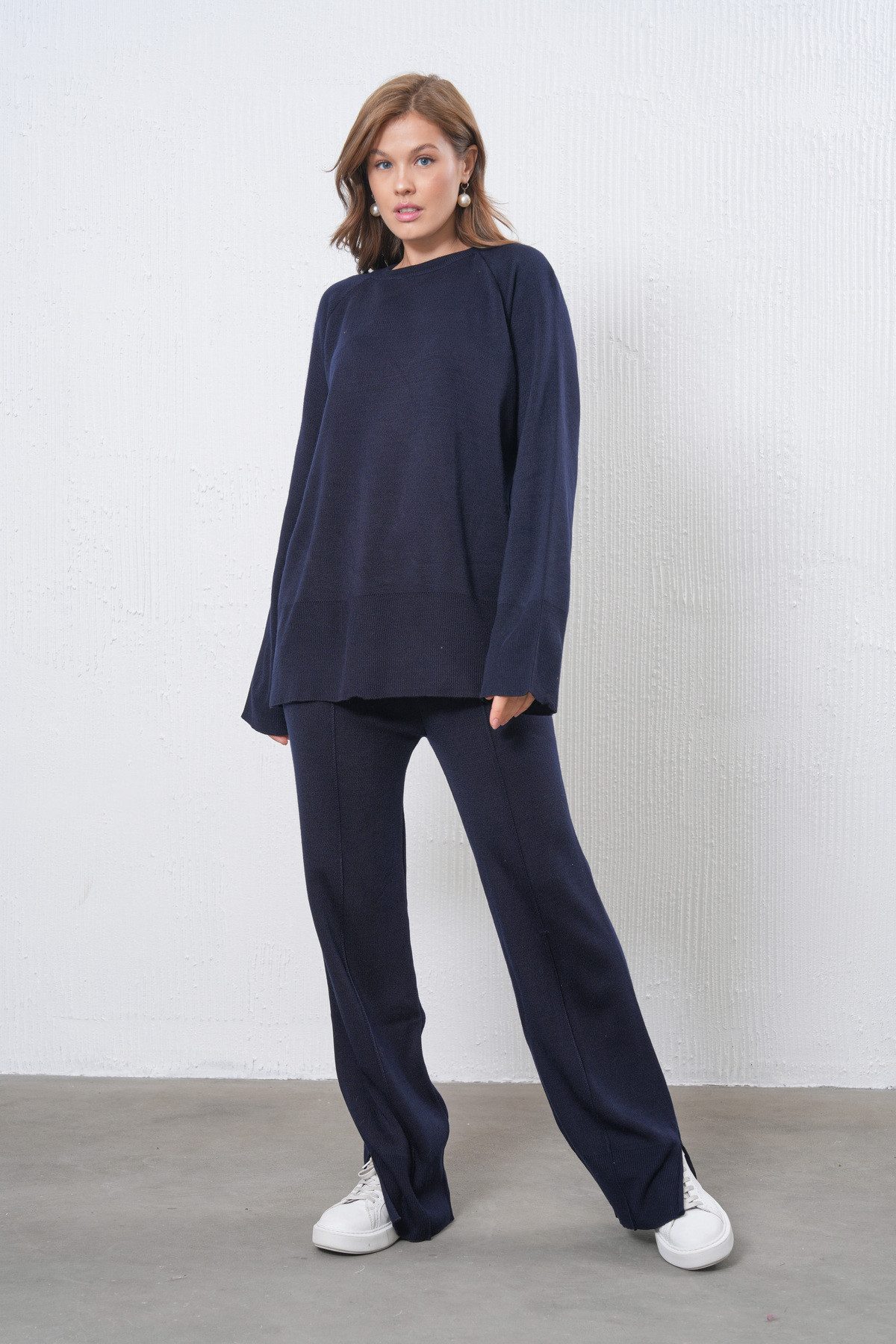 WOMAN VISION Blusentop Damen Navy Strickhose und Oversize-Pullover Set mit günstig online kaufen