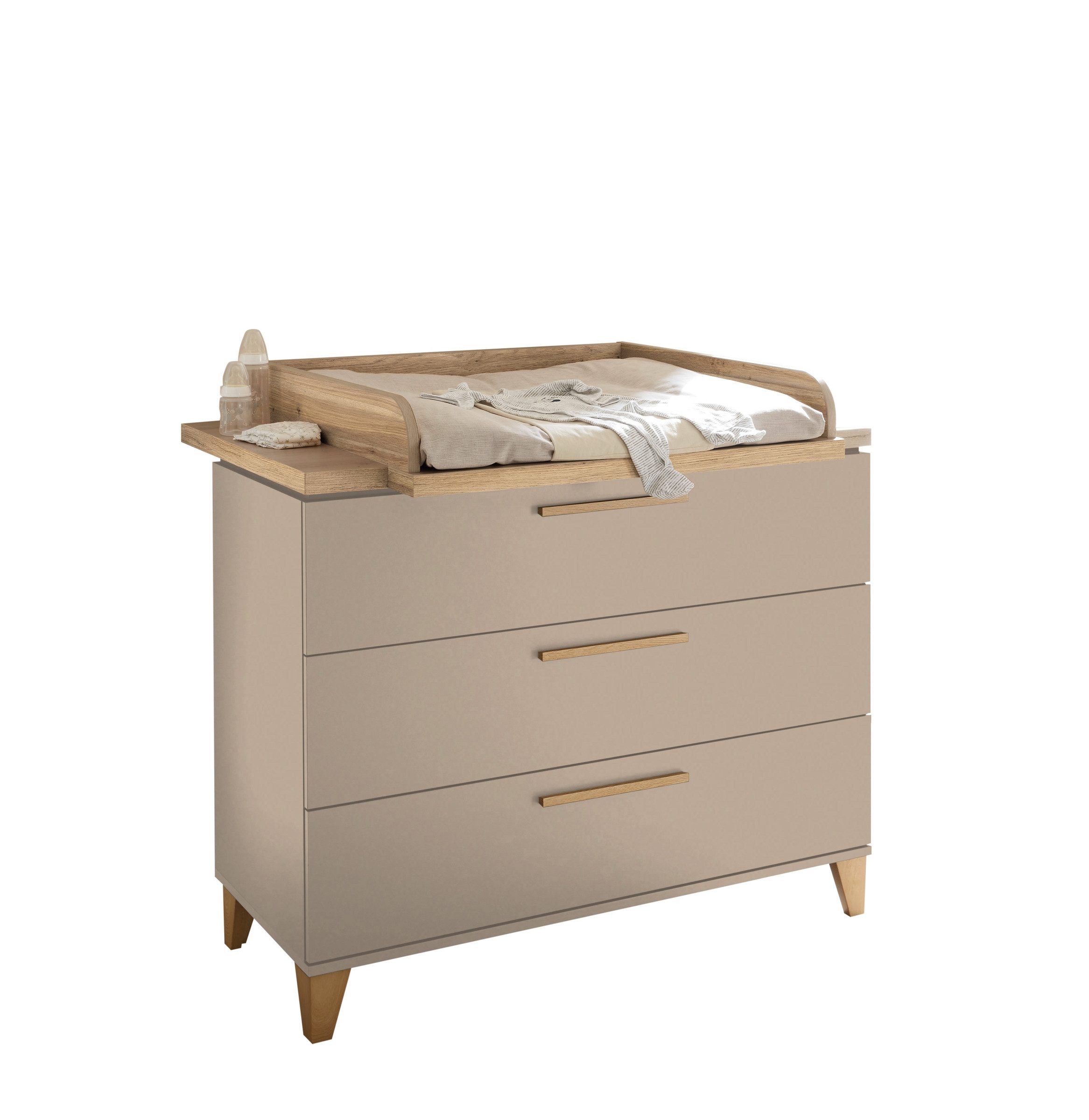PREISBRECHER Wickelkommode HILDA, Wickelaufsatz, Kaschmir / Mauvella Oak Dekor - 120x108,7x77cm (BxHxT)