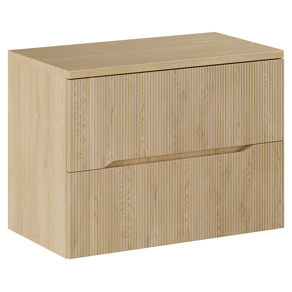 Lomadox Waschbeckenschrank NARPIO-56 80cm breit in Eiche mit gerillten Fronten, grifflos, wandhängend