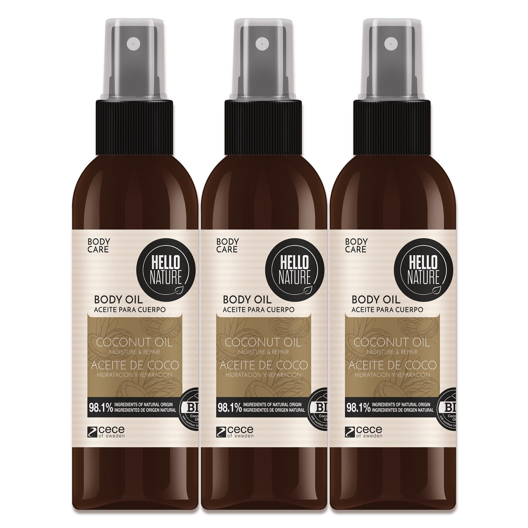 Hello Nature Körperöl Kokosnussöl Hautöl Body Öl Bio Coconut Oil Körperpflege Naturkosmetik, 3-tlg., Körperöl, Körperspray, Kokosöl, Hautpflege