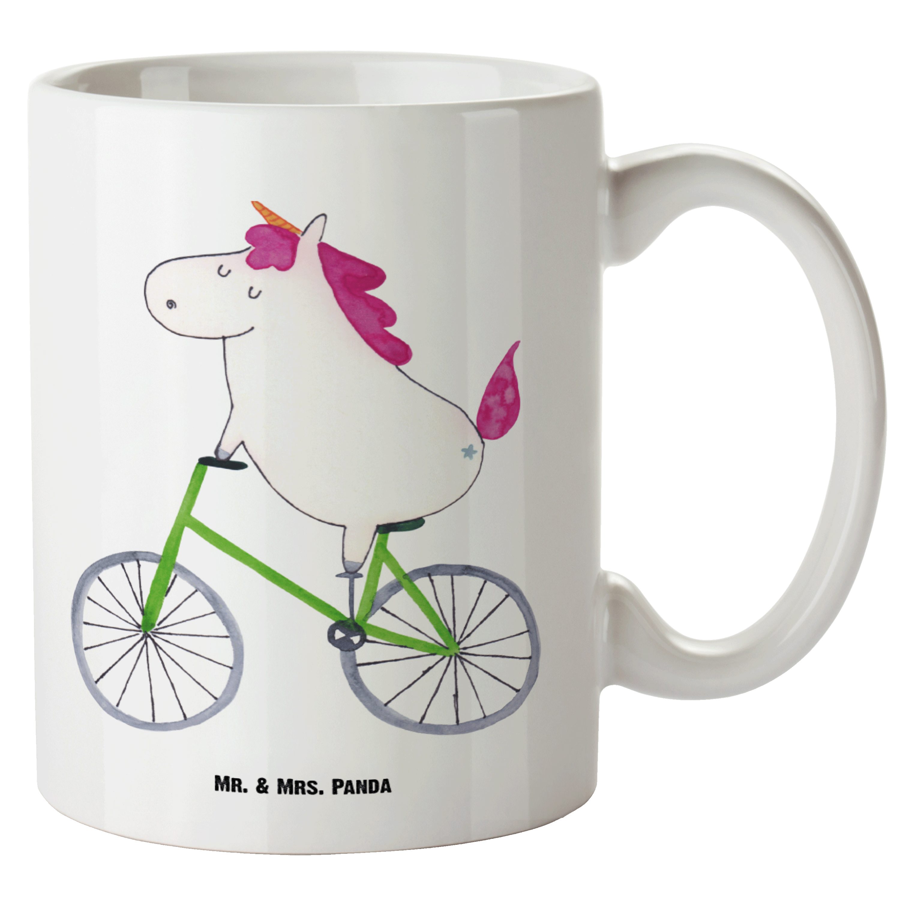 Mr. & Mrs. Panda Tasse Einhorn Radfahrer - Weiß - Geschenk, Jumbo Tasse, Liebeskummer, Große, XL Tasse Keramik